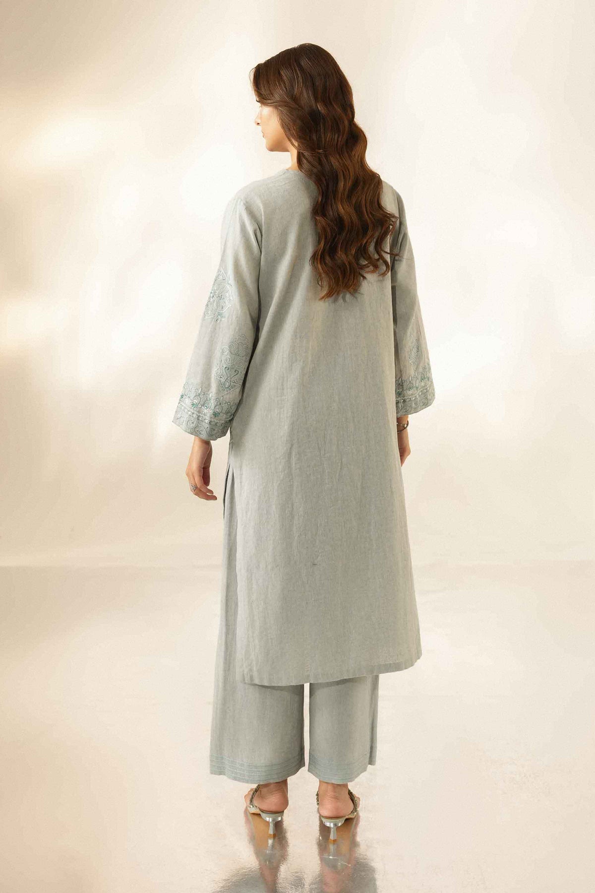 Nishat UK - Grey Embroidered Irish Linen 2 Pieces ready to wear luxury suit