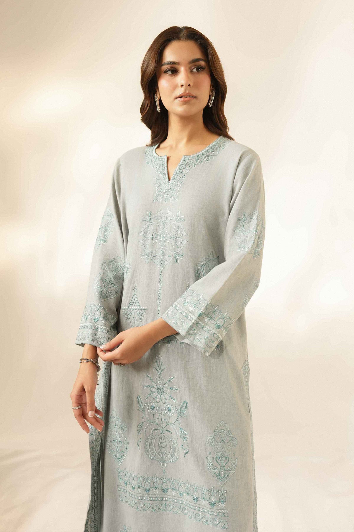 Nishat UK - Grey Embroidered Irish Linen 2 Pieces ready to wear luxury suit