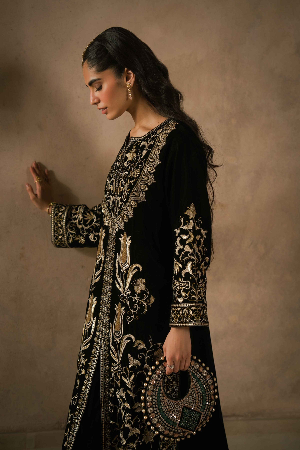 Nishat UK - Black Embroidered Velvet 2 Pieces ready to wear Dress