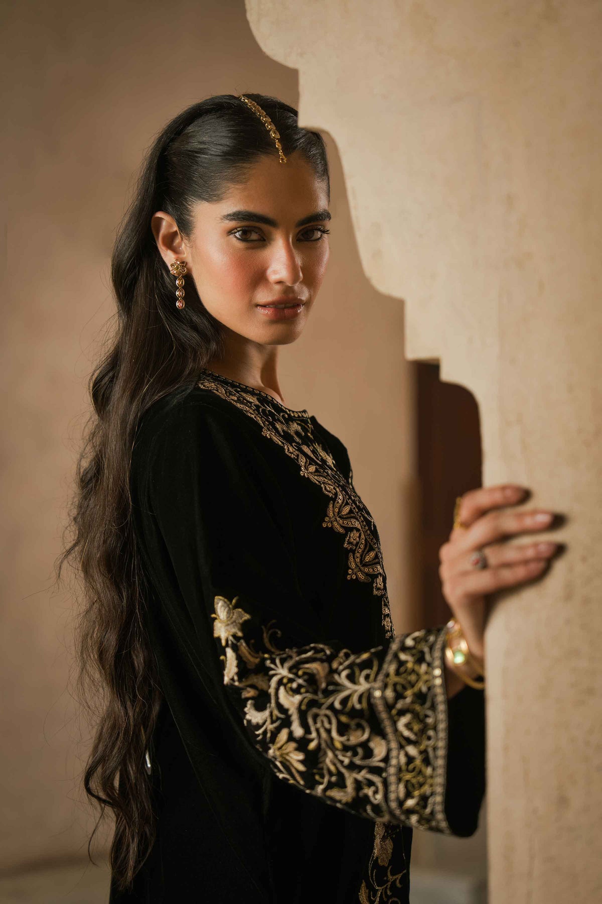 Nishat UK - Black Embroidered Velvet 2 Pieces ready to wear Dress