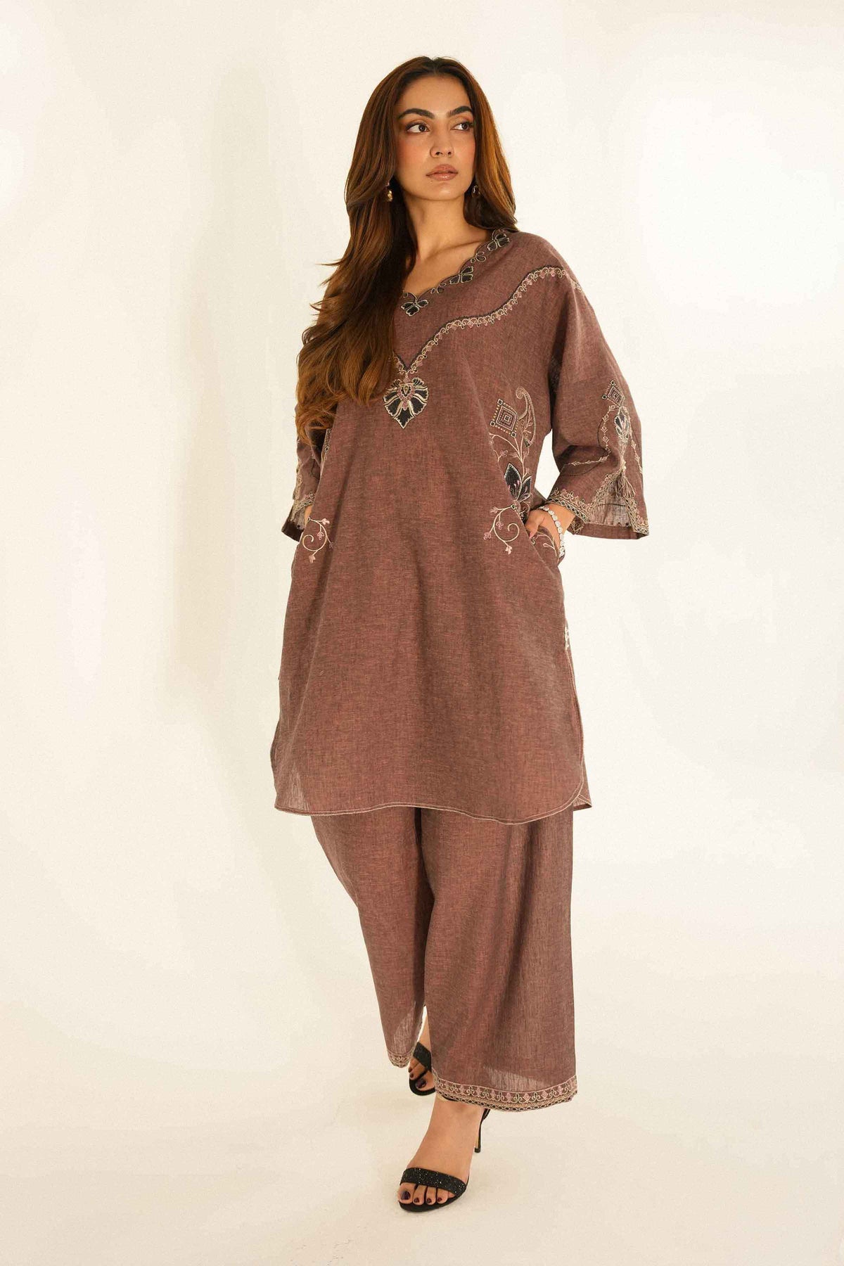 Nishat UK - Purple Embroidered Linen 2 Pieces ready to wear luxury Dress