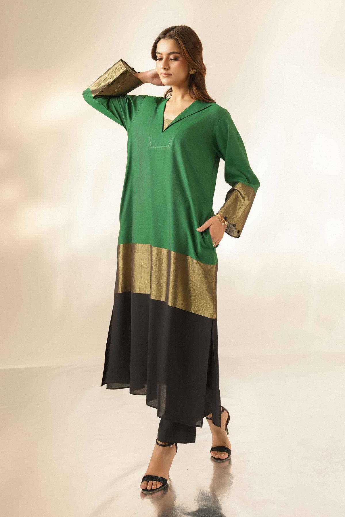 Nishat UK - Green Printed Yarn Dyed 2 Pieces ready to wear Dress