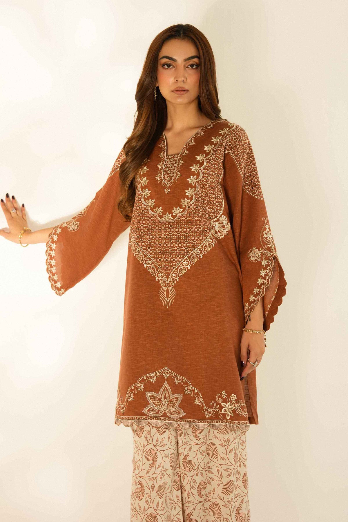 Nishat UK - Rust Embroidered Karandi 2 Pieces ready to wear luxury Dress