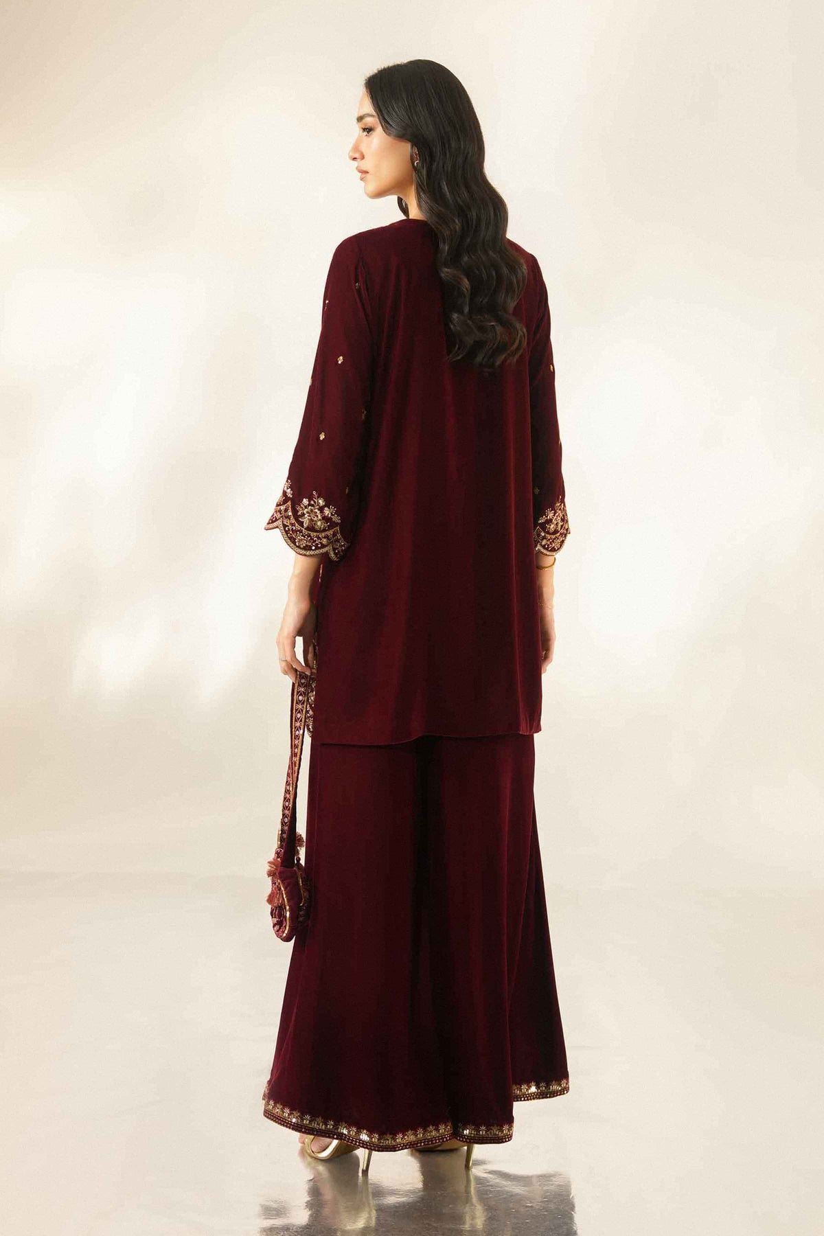 Nishat UK - Red Embroidered Velvet 2 Pieces ready to wear Dress