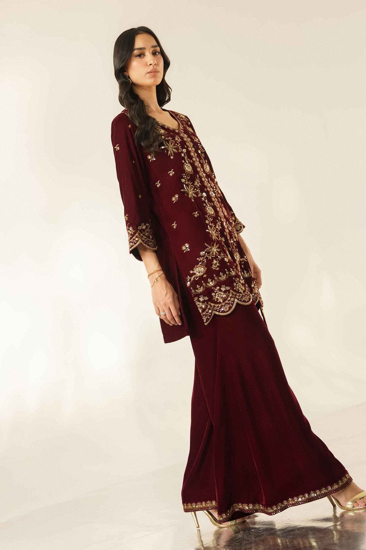 Nishat UK - Red Embroidered Velvet 2 Pieces ready to wear Dress