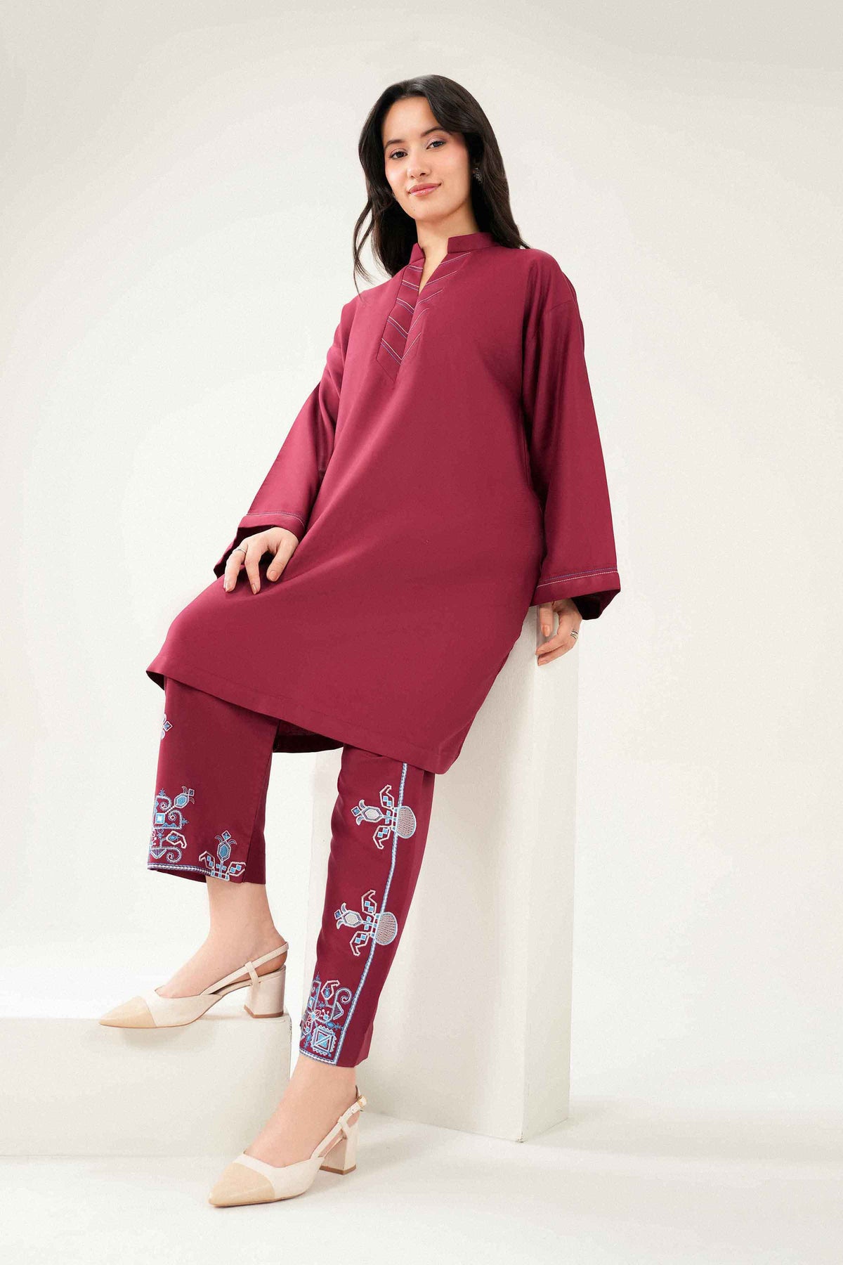 Nishat UK - Red Embroidered Twill 2 Pieces ready to wear Dress