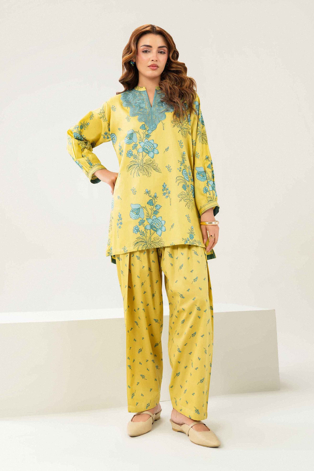 Nishat UK - Yellow Embroidered Satin 2 Pieces ready to wear 