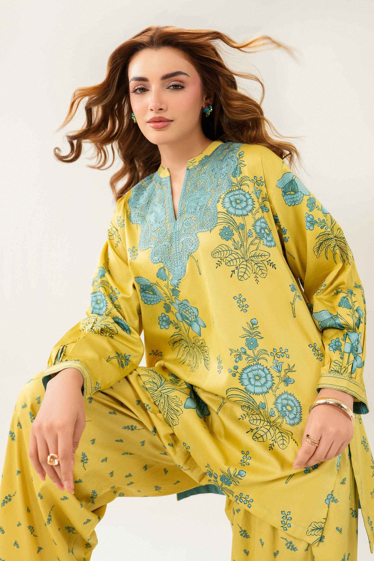 Nishat UK - Yellow Embroidered Satin 2 Pieces ready to wear 