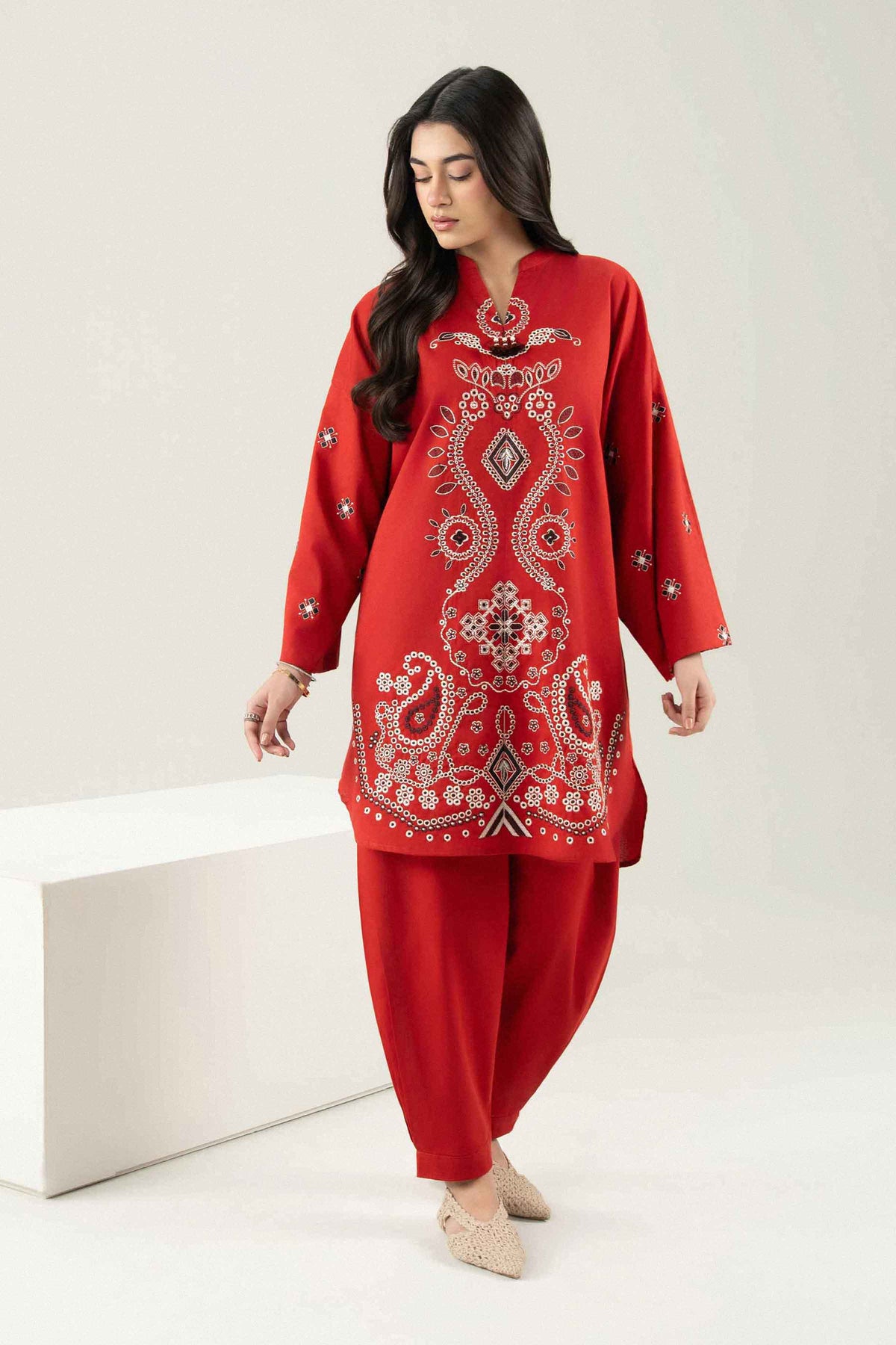 Nishat UK - Orange Embroidered Karandi 2 Pieces ready to wear Dress