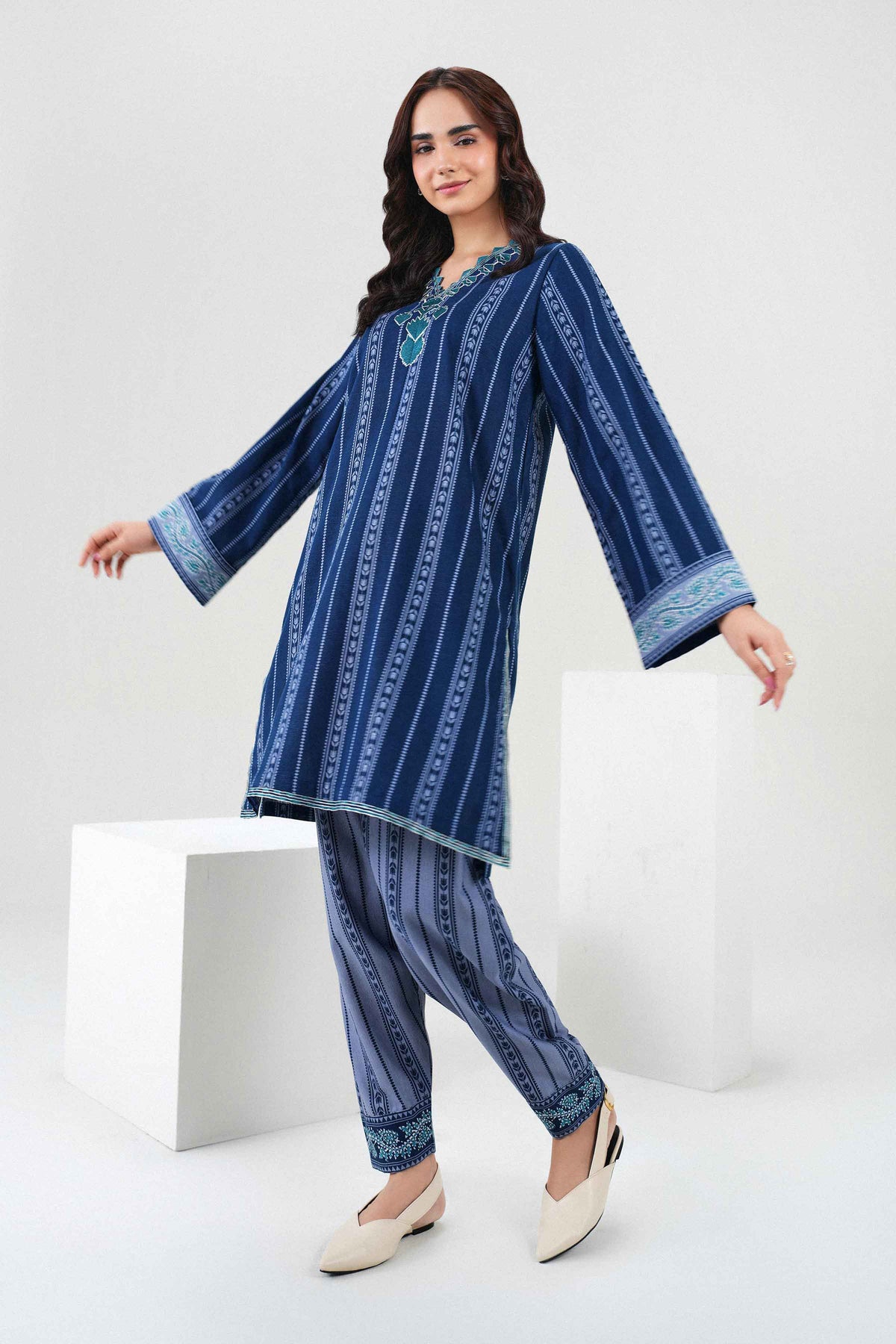 Nishat UK - Blue Embroidered Karandi 2 Pieces ready to wear Dress