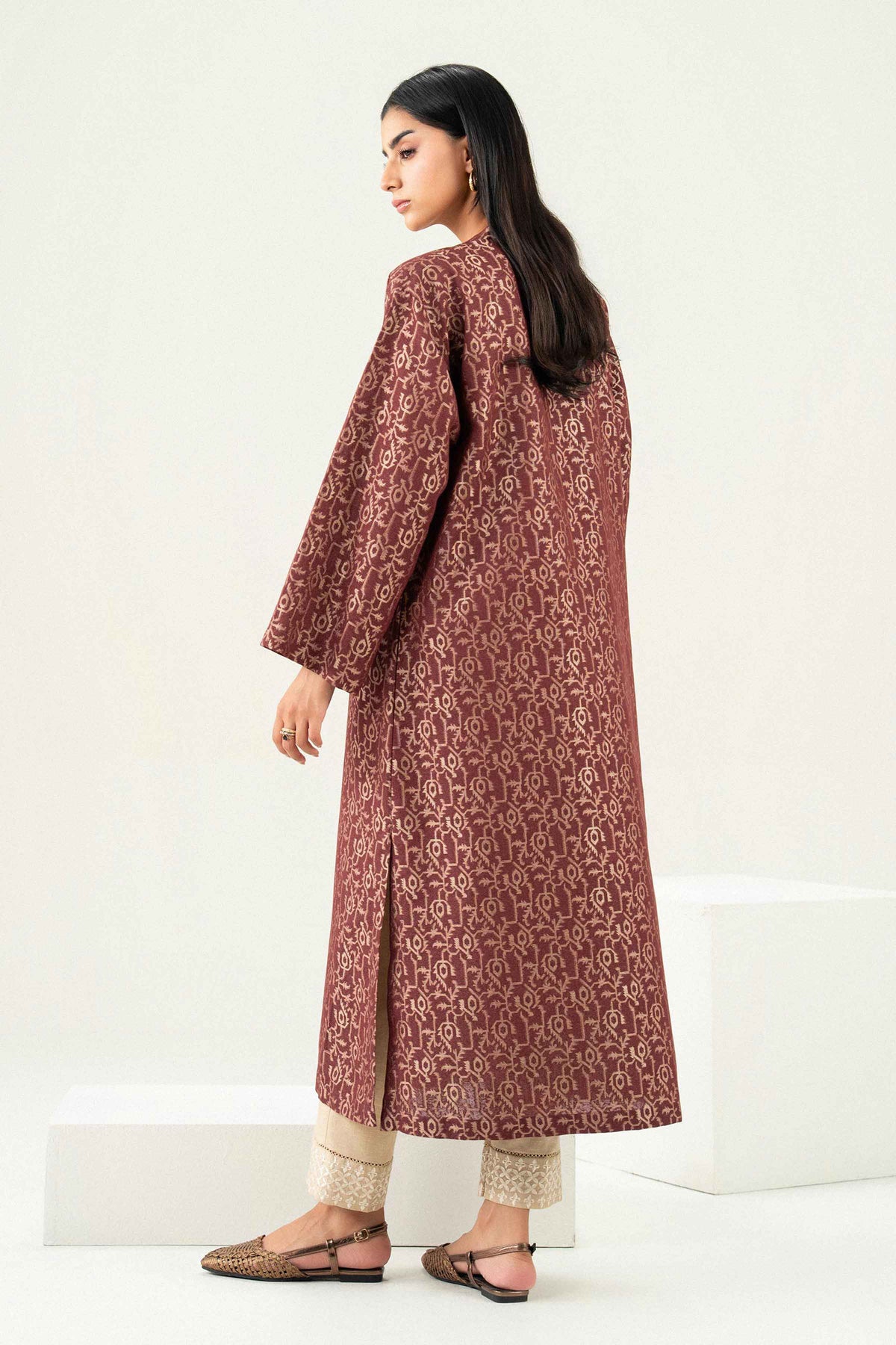 Nishat UK - Brown Printed Jacquard 1 Piece ready to wear Shirt