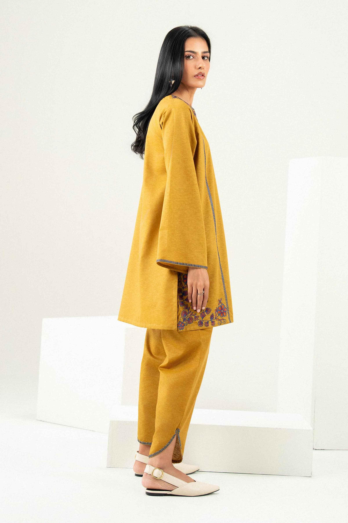 Nishat UK - Yellow Embroidered Karandi 2 Pieces ready to wear Dress