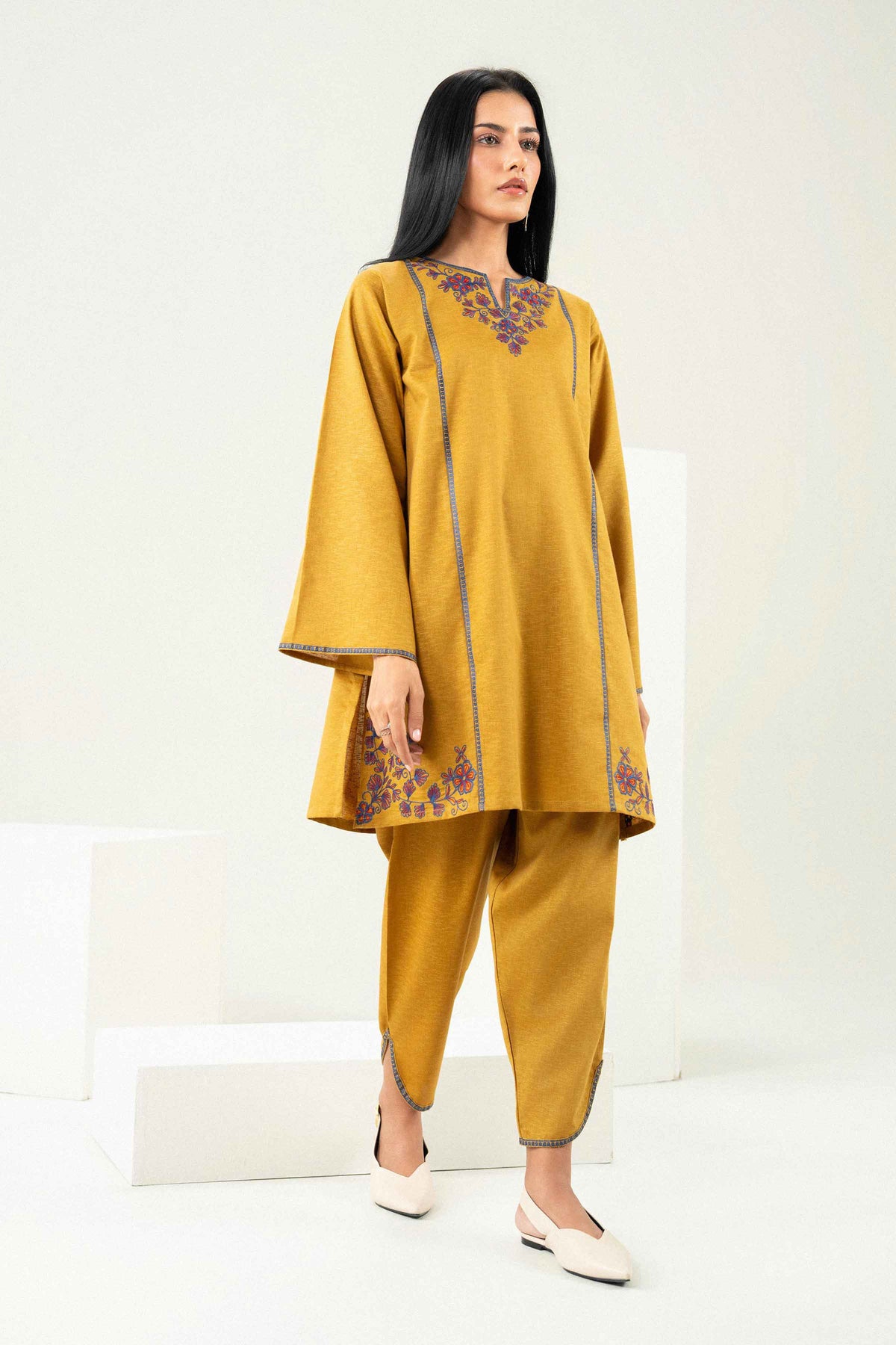 Nishat UK - Yellow Embroidered Karandi 2 Pieces ready to wear Dress