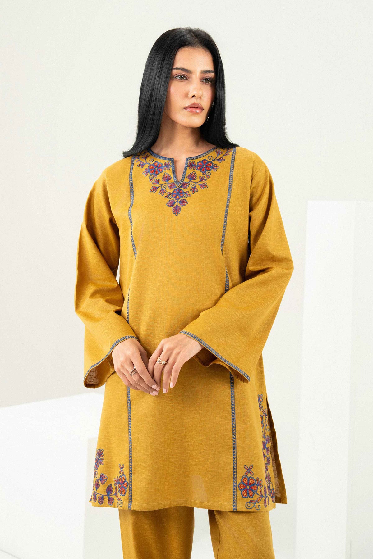 Nishat UK - Yellow Embroidered Karandi 2 Pieces ready to wear Dress