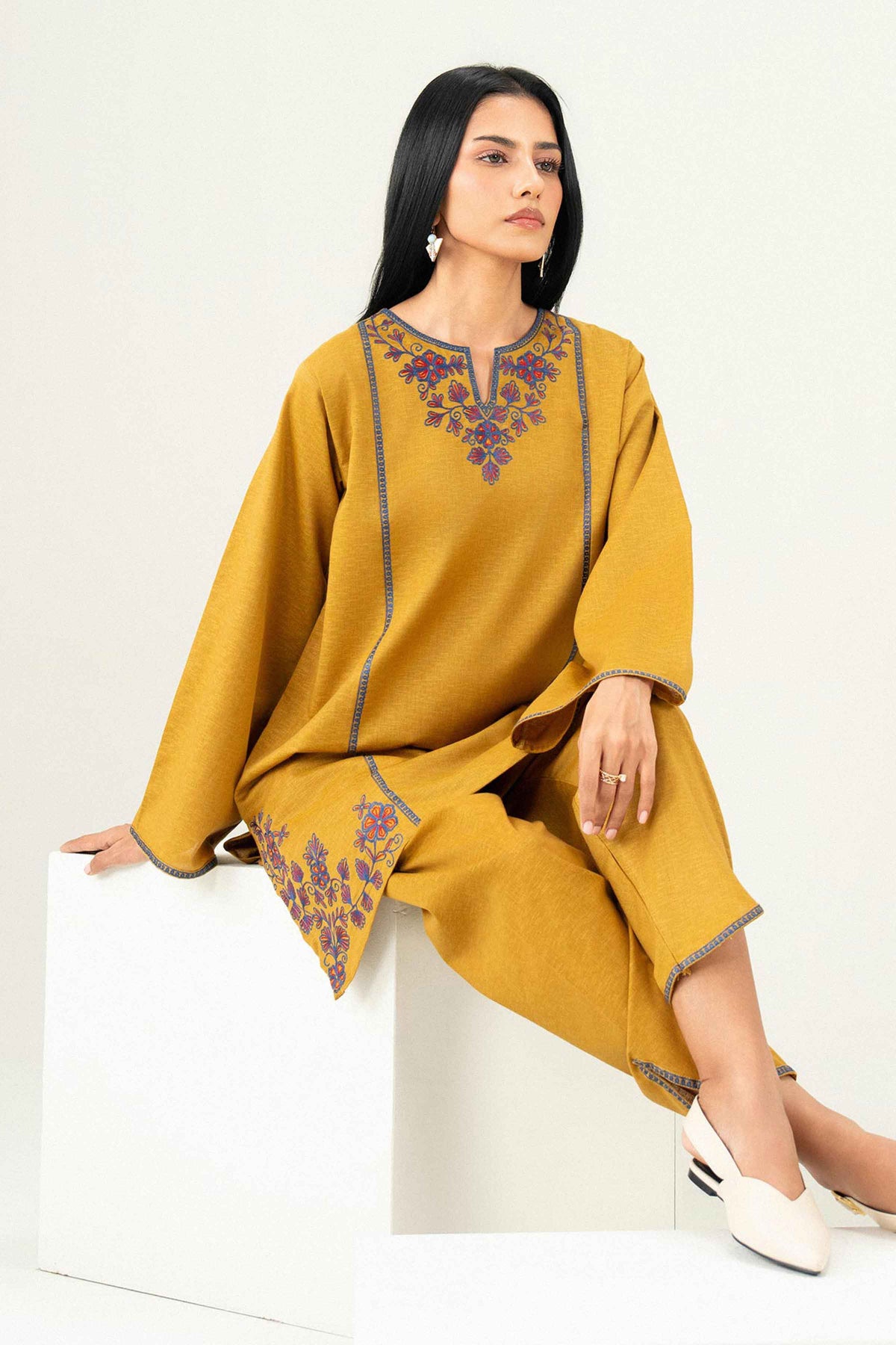 Nishat UK - Yellow Embroidered Karandi 2 Pieces ready to wear Dress