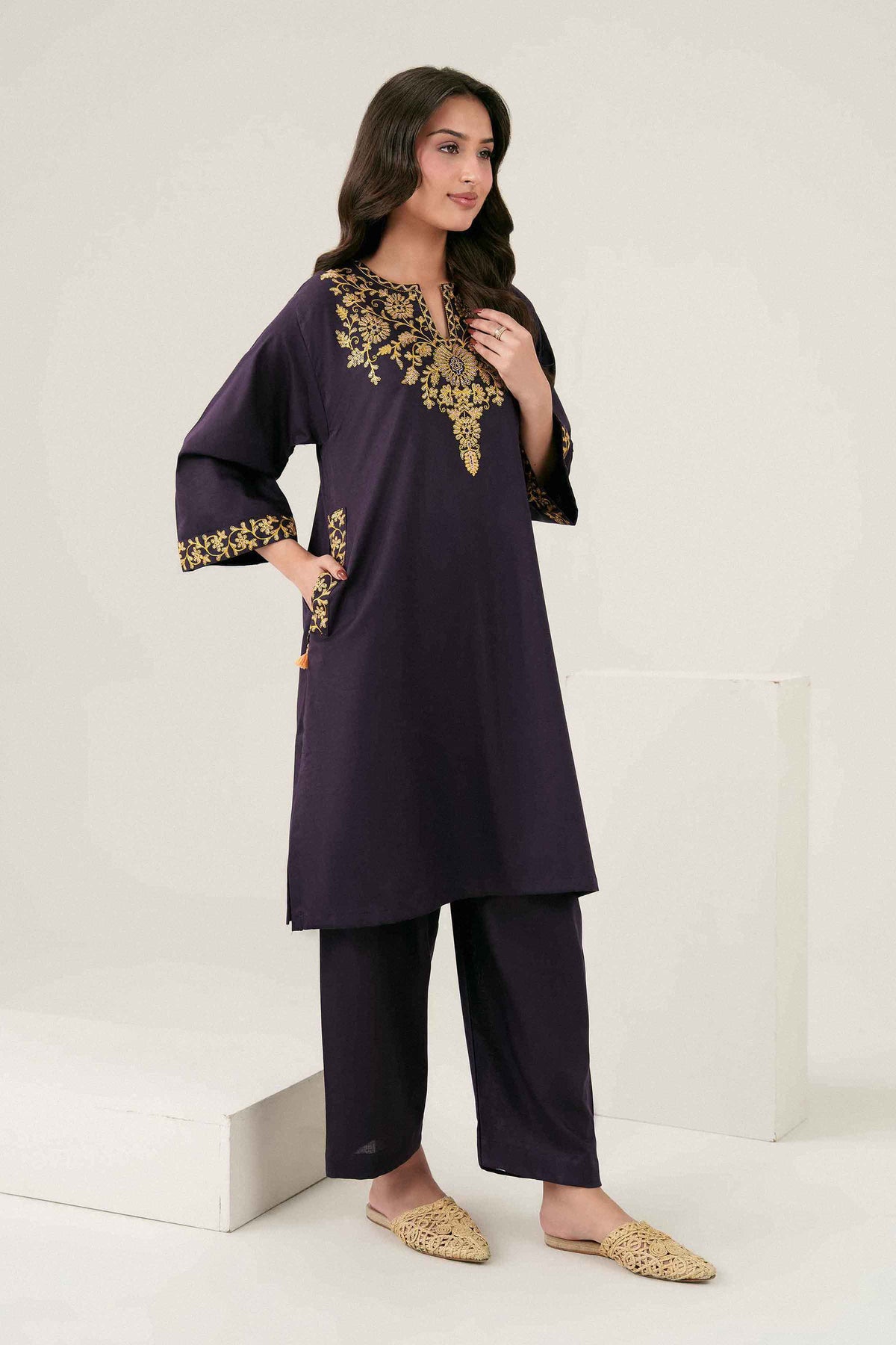 Nishat UK - Purple Embroidered Karandi 2 Pieces ready to wear 
