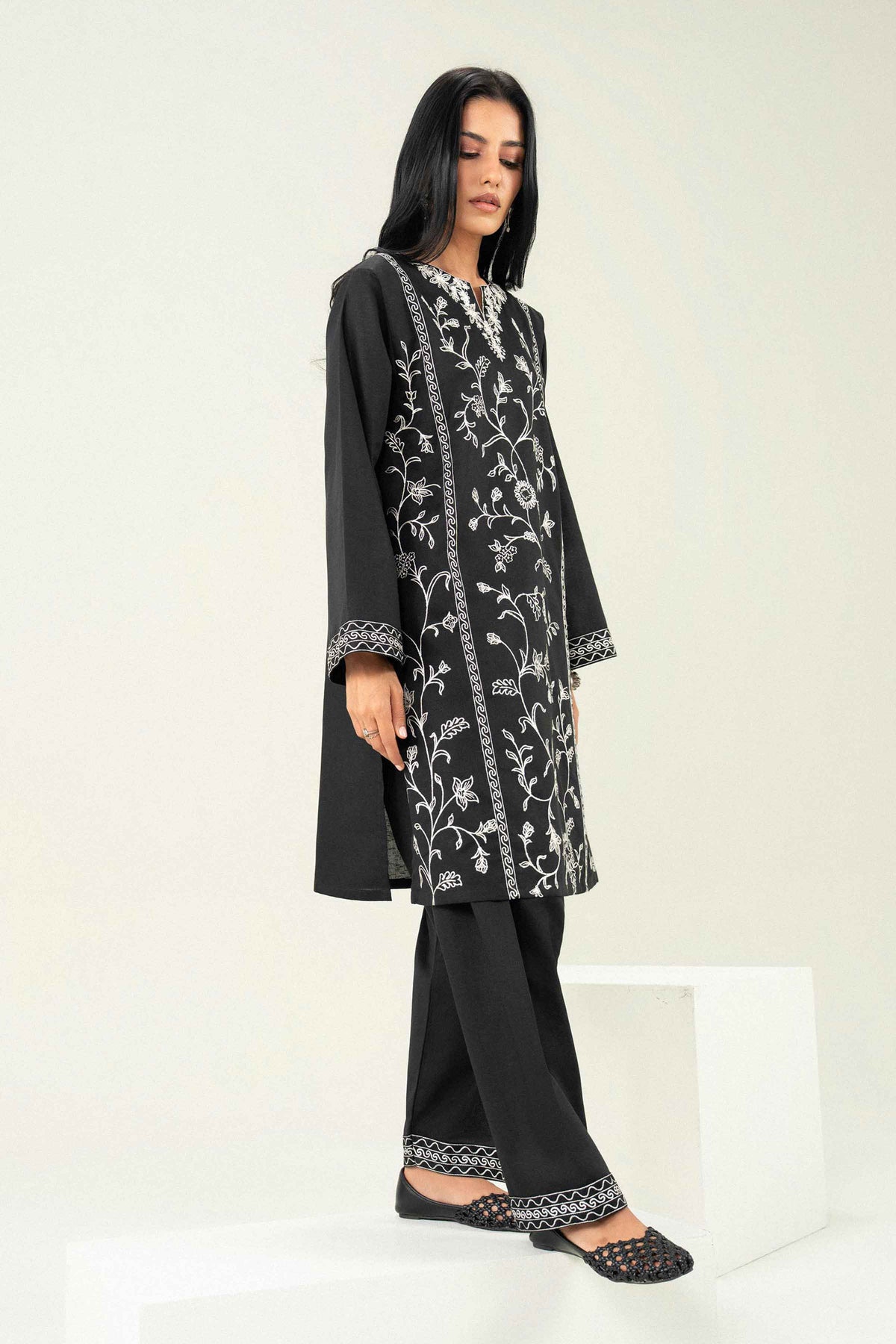Nishat UK - Black Embroidered Karandi 2 Pieces ready to wear Dress