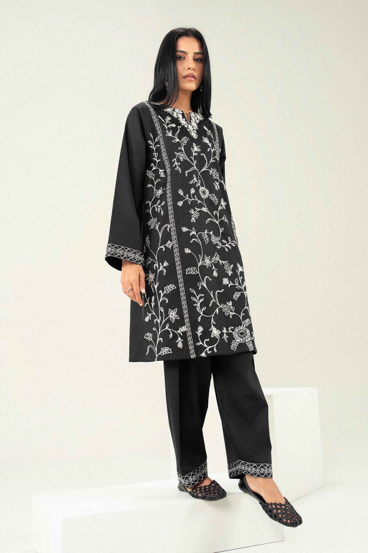 Nishat UK - Black Embroidered Karandi 2 Pieces ready to wear Dress