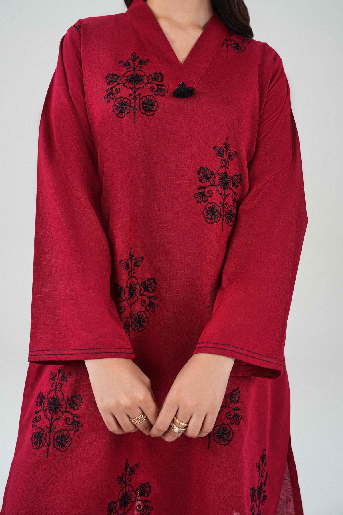Nishat UK - Red Embroidered Karandi 2 Pieces ready to wear Dress