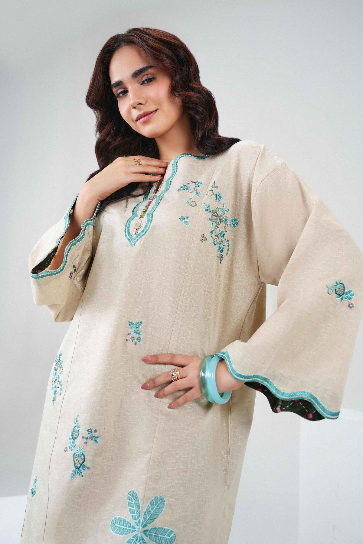 Nishat UK - Beige Embroidered Karandi 2 Pieces ready to wear Dress
