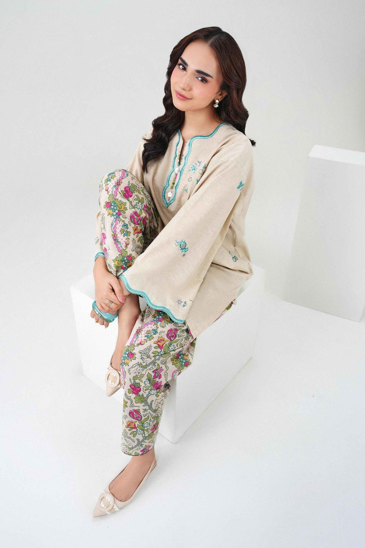 Nishat UK - Beige Embroidered Karandi 2 Pieces ready to wear Dress