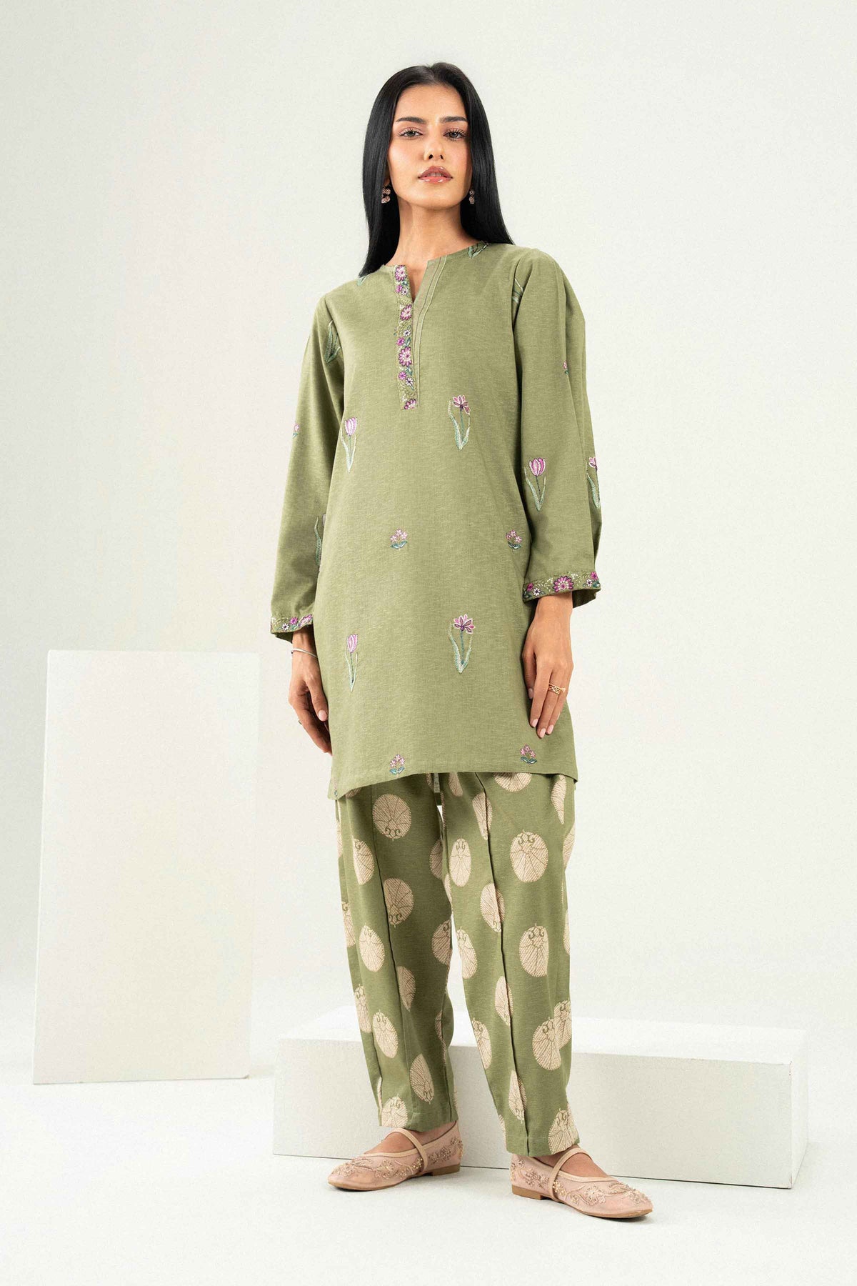Nishat UK - Green Embroidered Karandi 2 Pieces ready to wear Dress