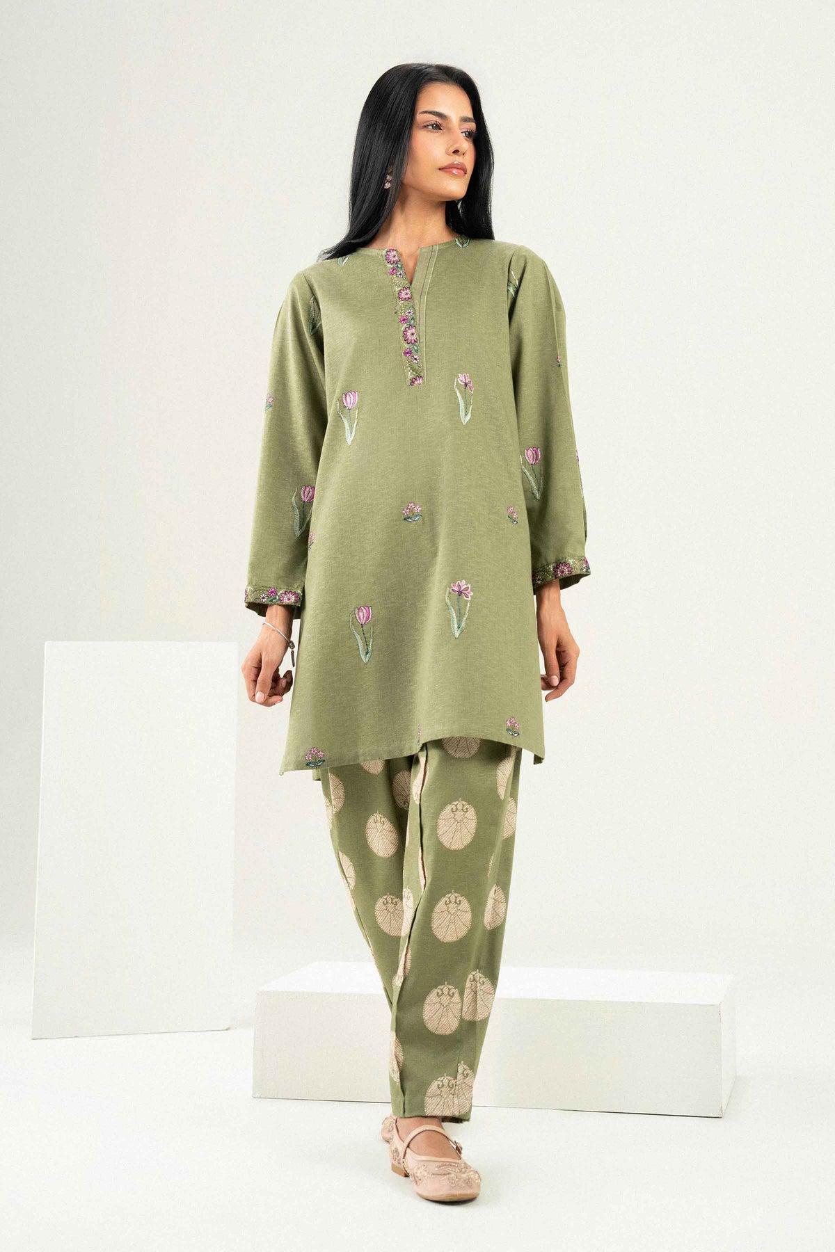 Nishat UK - Green Embroidered Karandi 2 Pieces ready to wear Dress