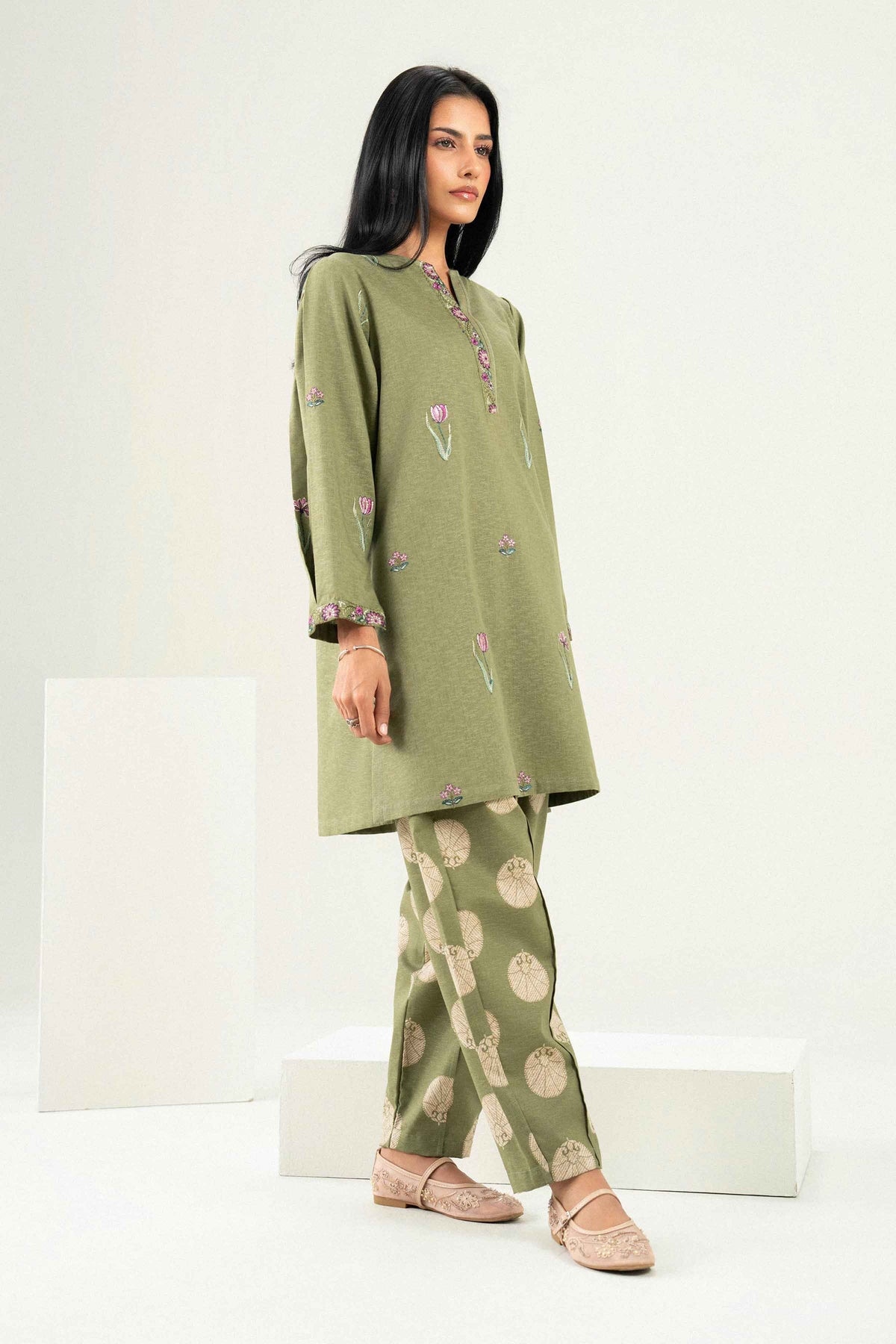 Nishat UK - Green Embroidered Karandi 2 Pieces ready to wear Dress