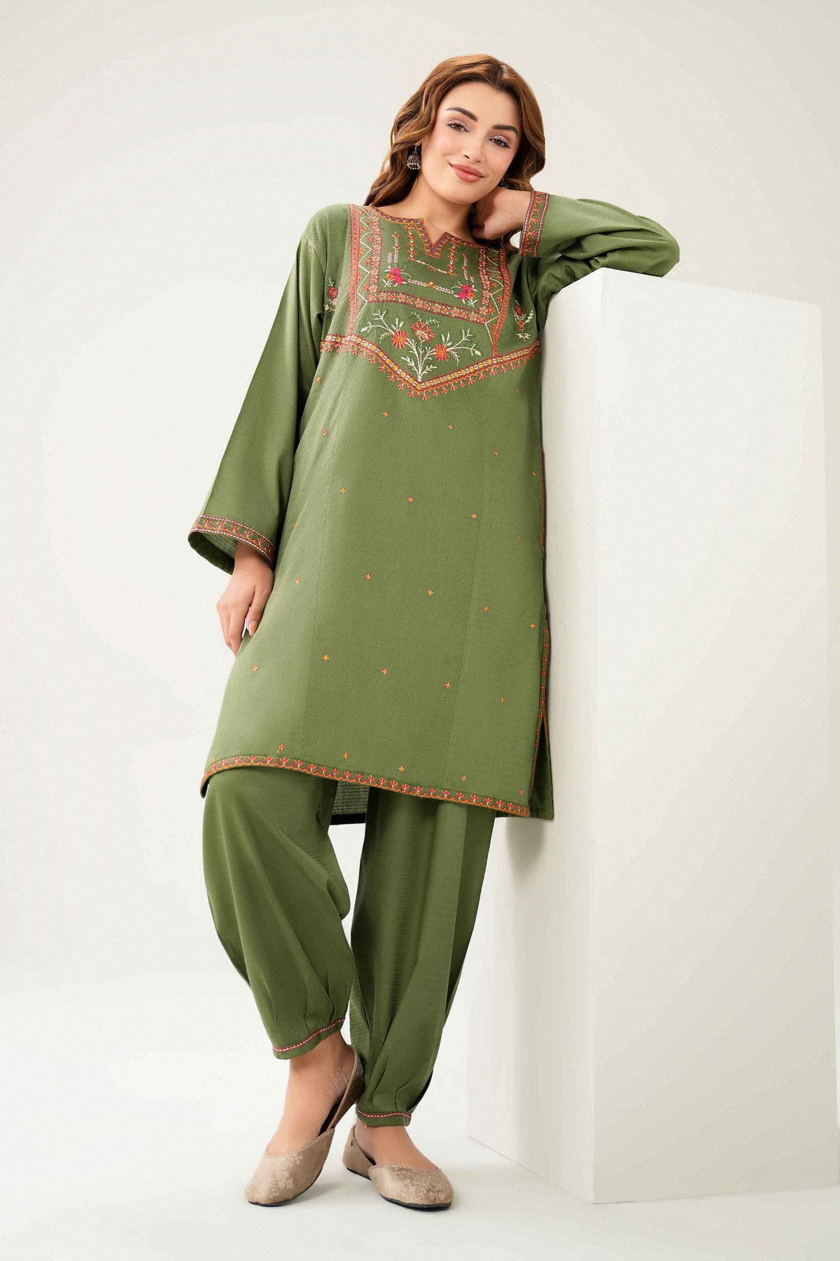 Nishat UK - Green Embroidered Dobby 2 Pieces ready to wear Dress