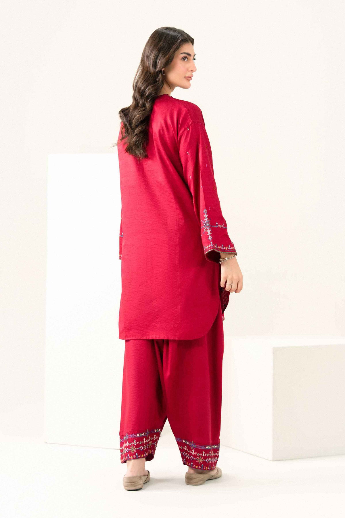 Nishat UK - Red Embroidered Dobby 2 Pieces ready to wear Dress