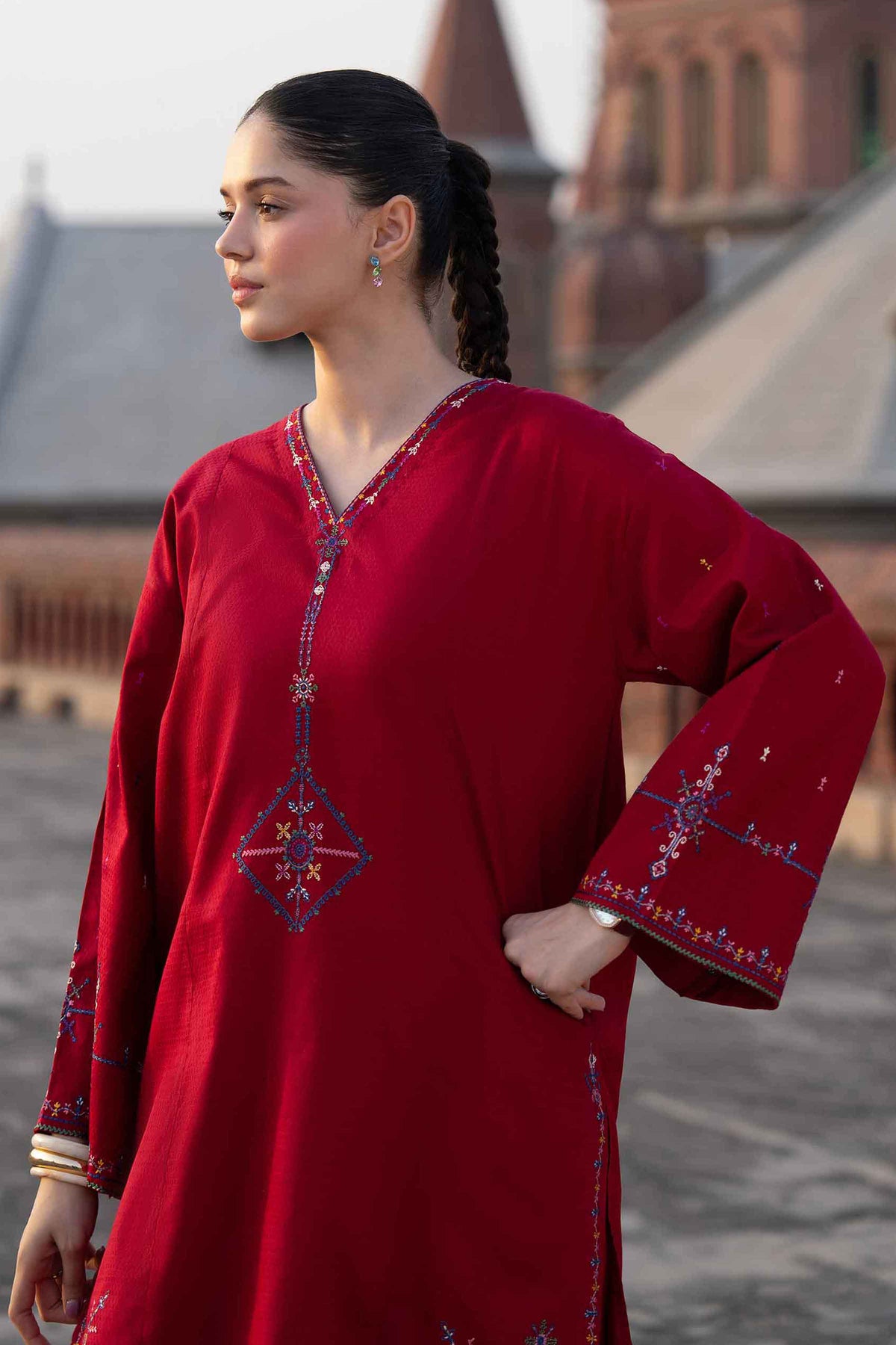 Nishat UK - Red Embroidered Dobby 2 Pieces ready to wear Dress