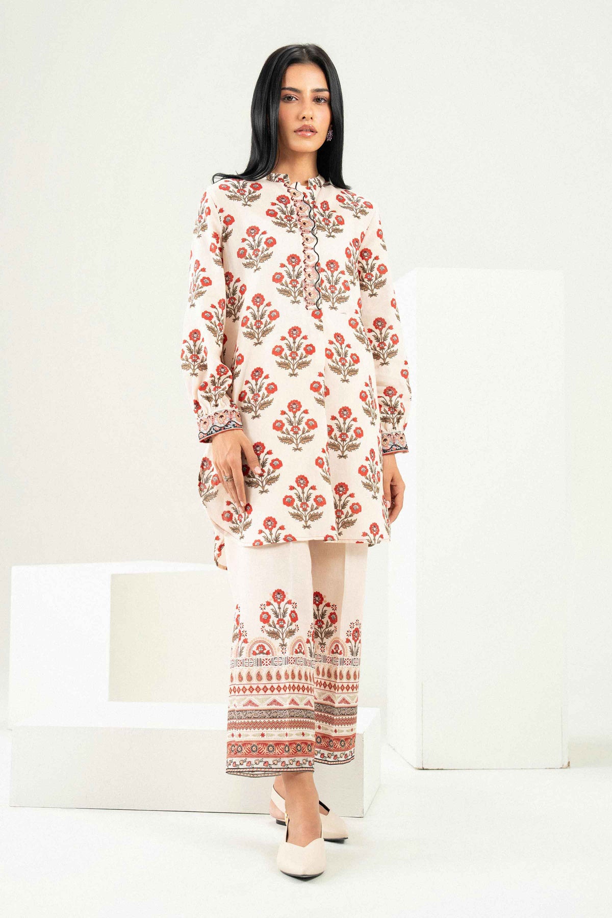 Nishat UK - Off White Embroidered Khaddar 2 Pieces ready to wear Dress