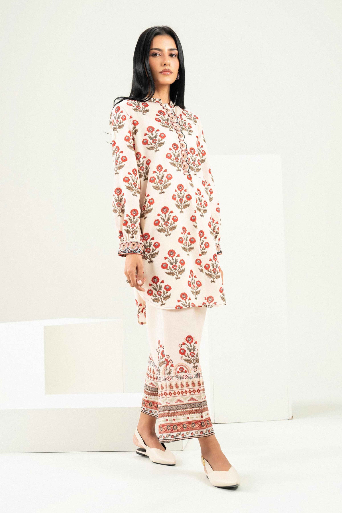 Nishat UK - Off White Embroidered Khaddar 2 Pieces ready to wear Dress