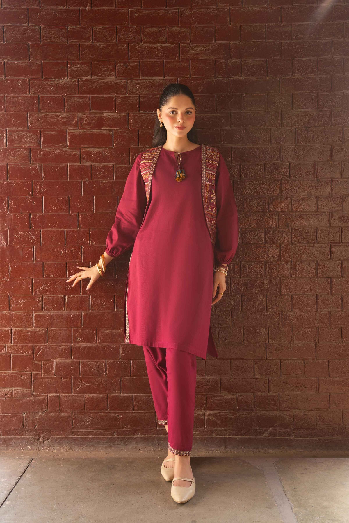 Nishat UK - Magenta Embroidered Khaddar 3 Pieces ready to wear Suit