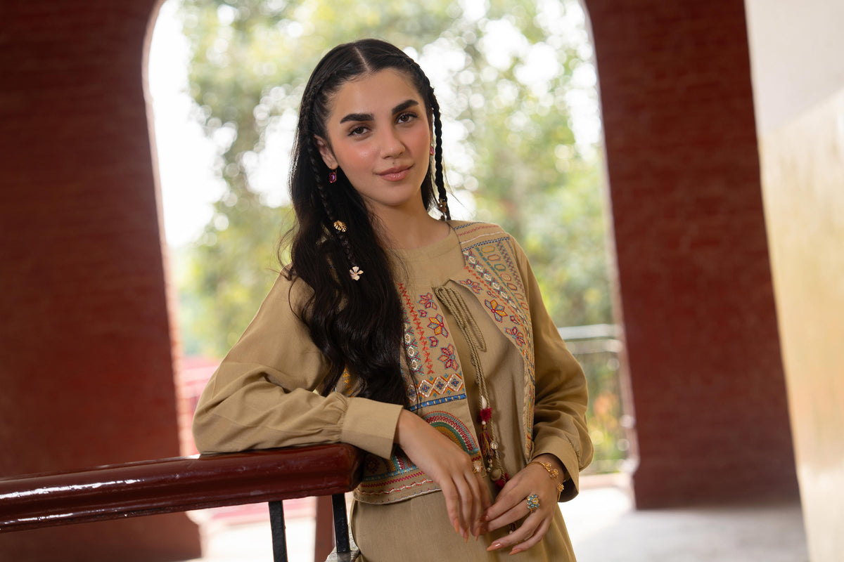 Nishat UK - Beige Embroidered Khaddar 3 Pieces ready to wear 