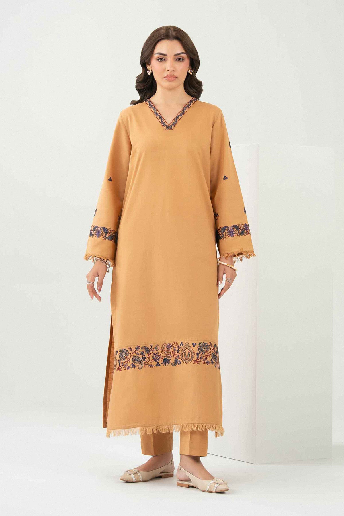 Nishat UK - Beige Embroidered Khaddar 2 Pieces ready to wear Dress