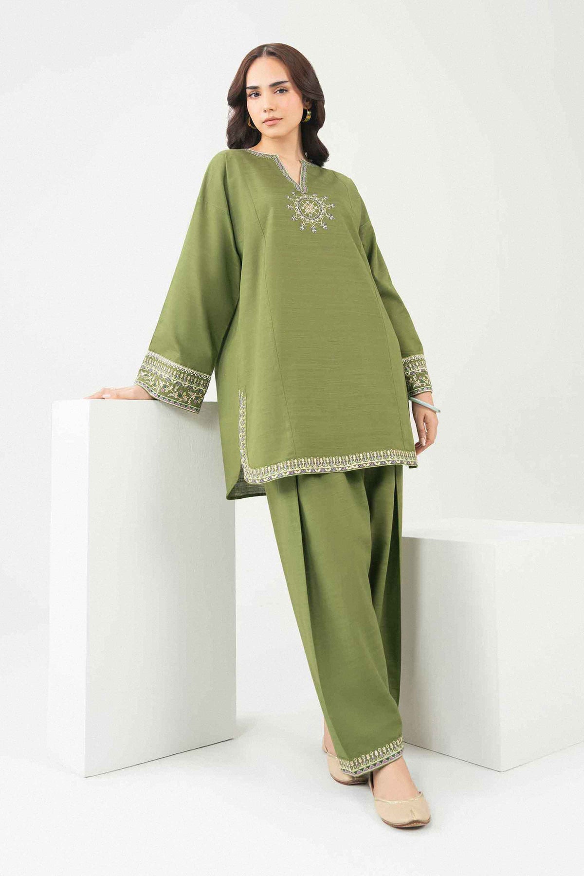 Nishat UK - Green Embroidered Khaddar 2 Pieces ready to wear Dress