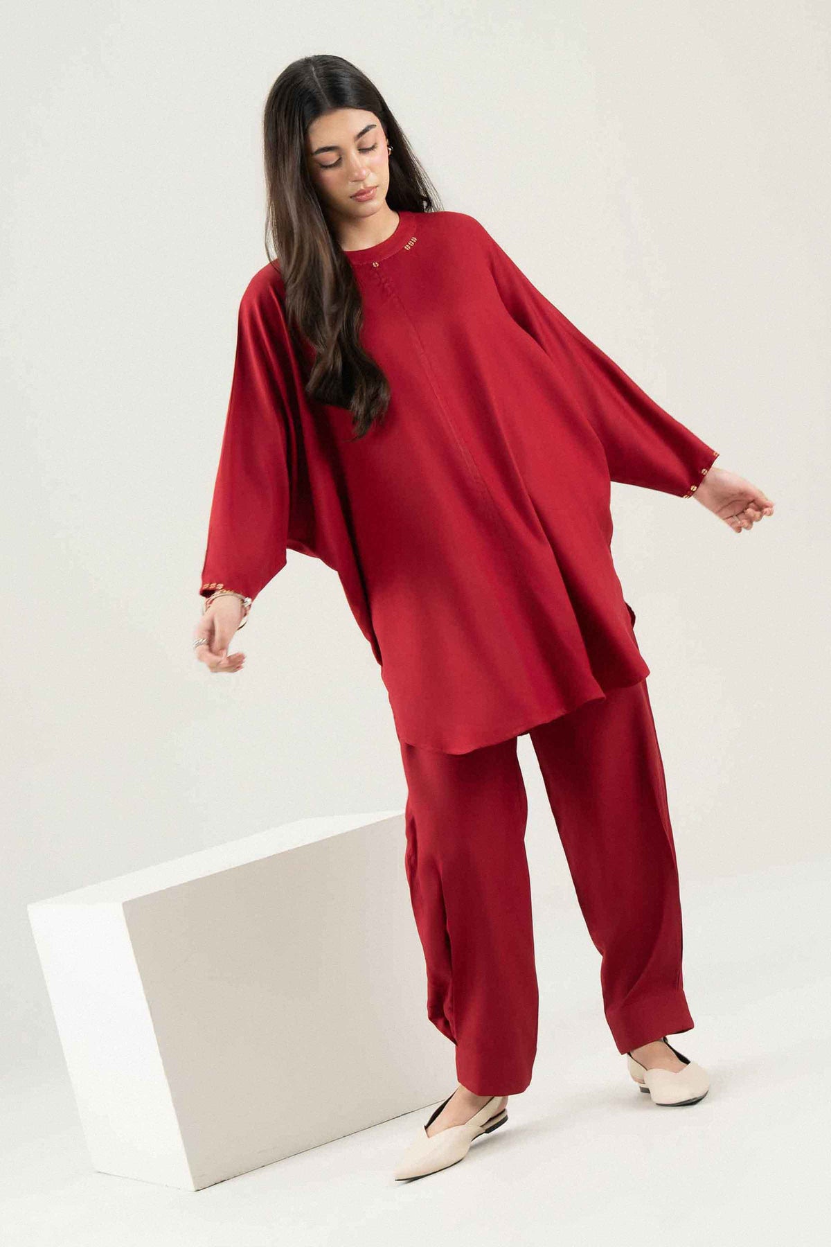 Nishat UK - Red Solids Linen 2 Pieces ready to wear Dress