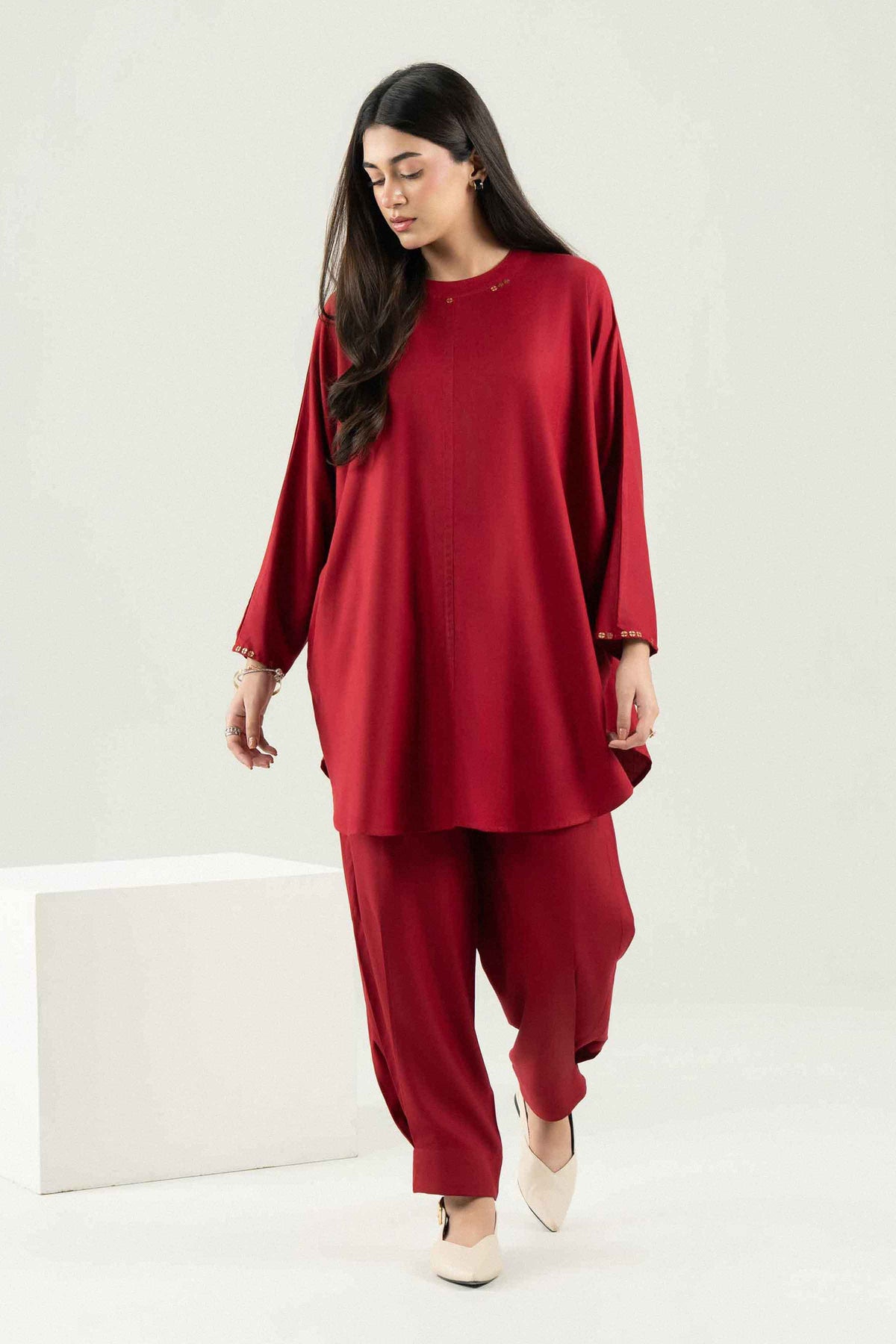 Nishat UK - Red Solids Linen 2 Pieces ready to wear Dress