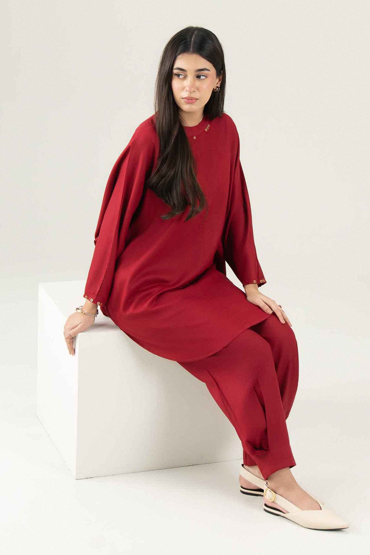 Nishat UK - Red Solids Linen 2 Pieces ready to wear Dress