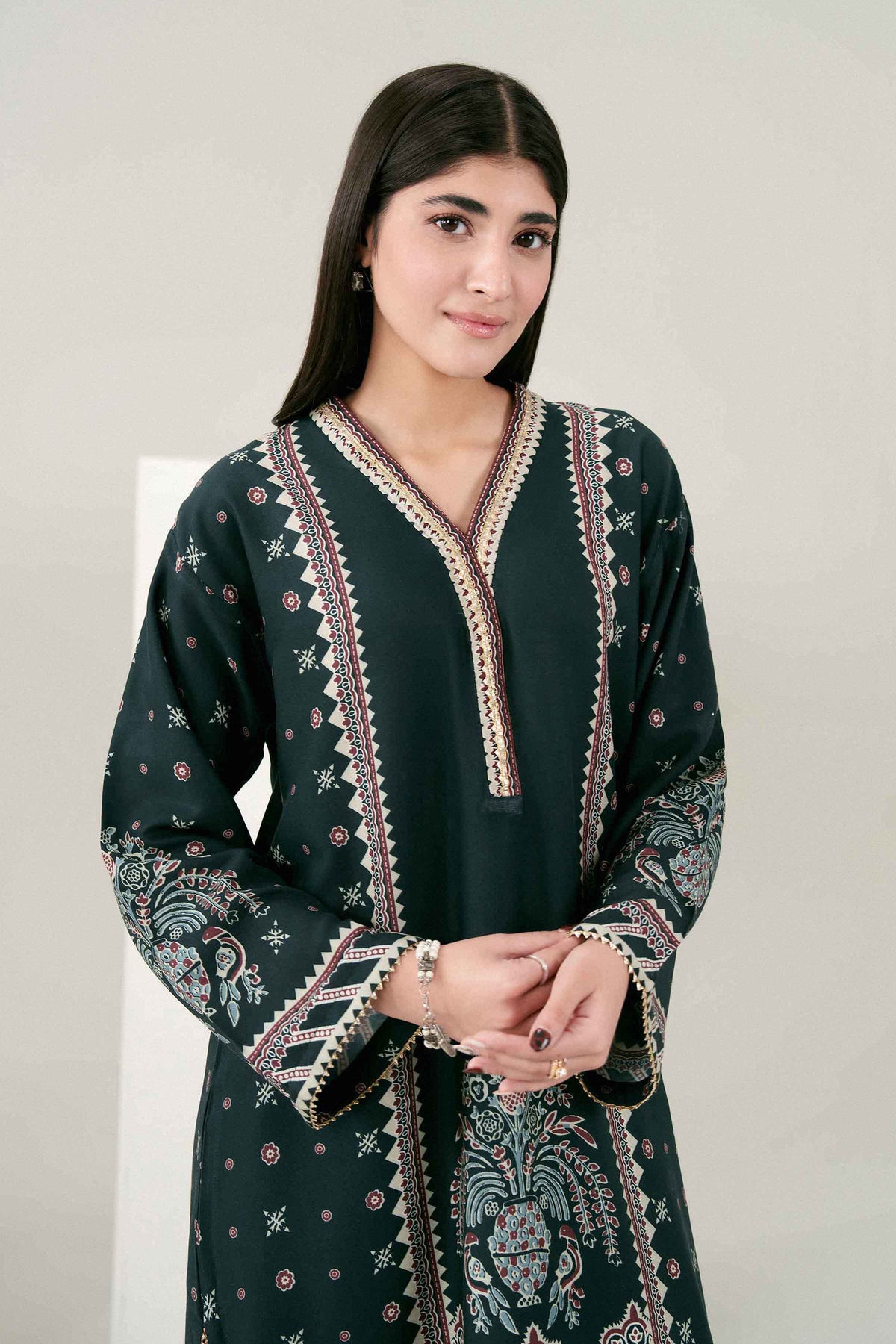 Nishat UK - Black Printed Linen 2 Pieces ready to wear Dress