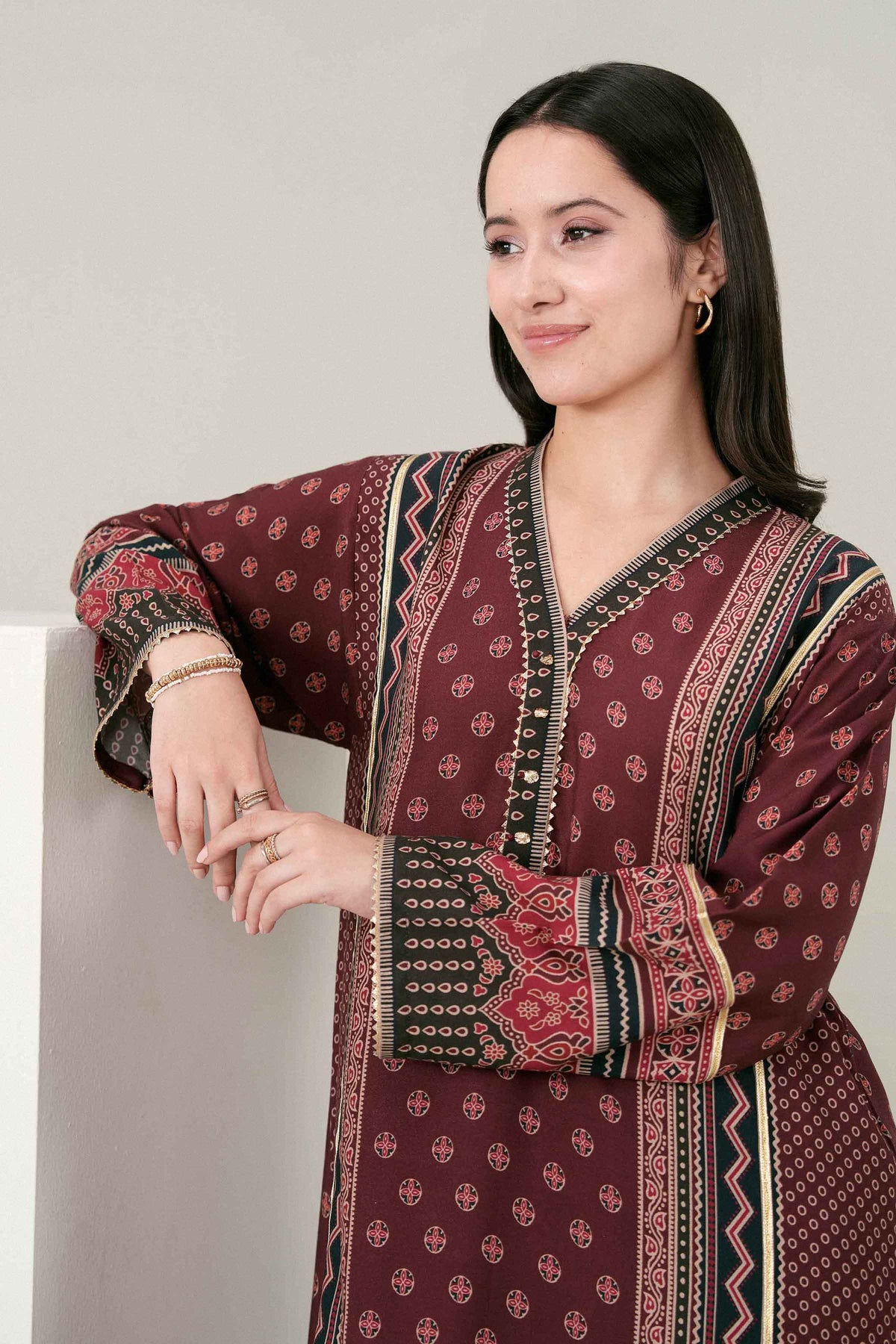 Nishat UK - Maroon Printed Linen 2 Pieces ready to wear Dress