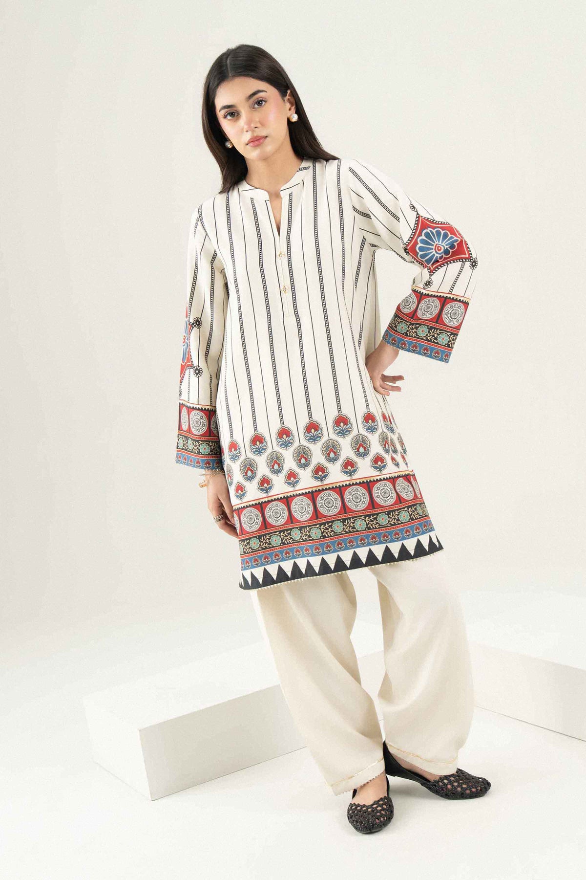 Nishat UK - Off White Printed Linen 2 Pieces ready to wear Dress