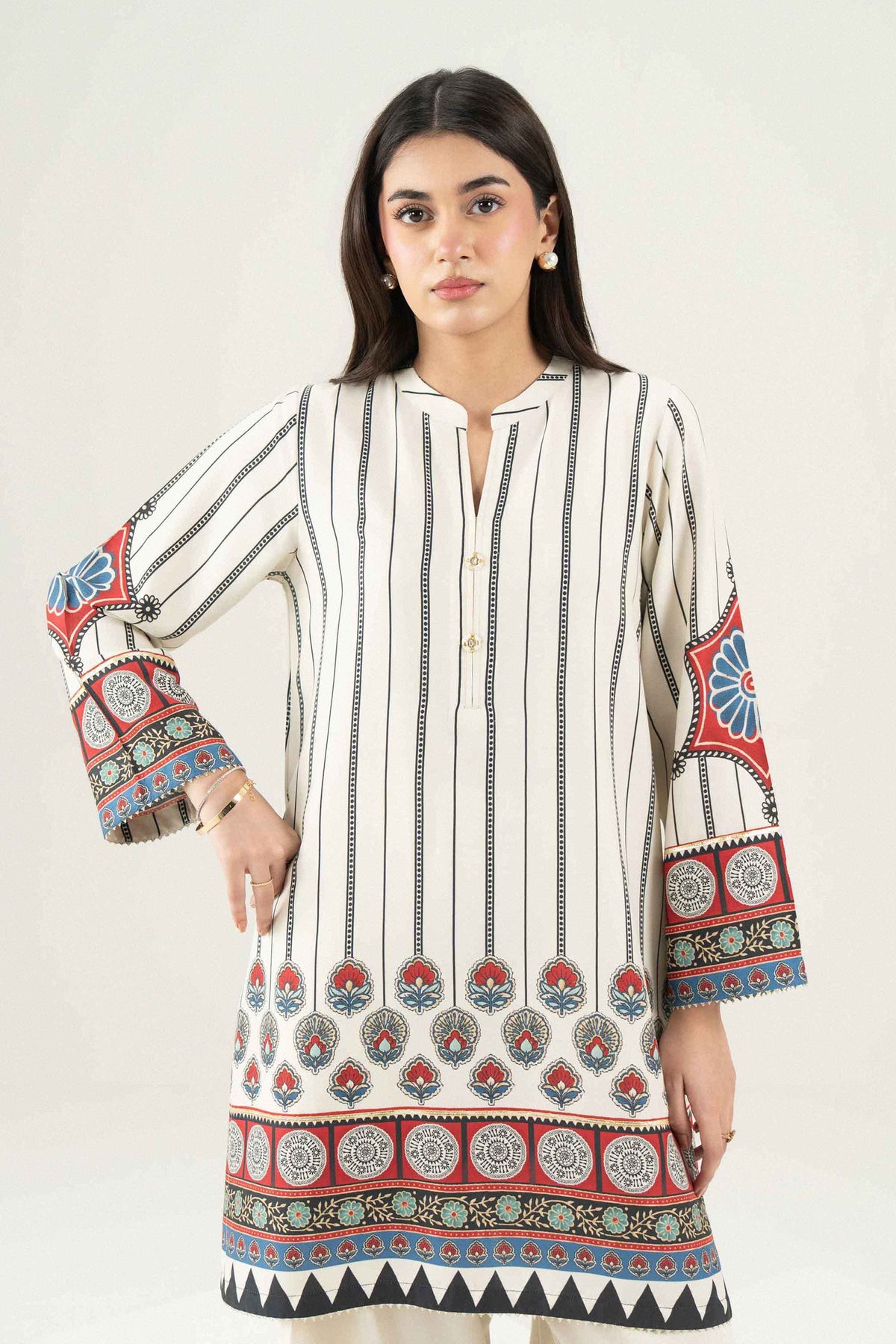 Nishat UK - Off White Printed Linen 2 Pieces ready to wear Dress