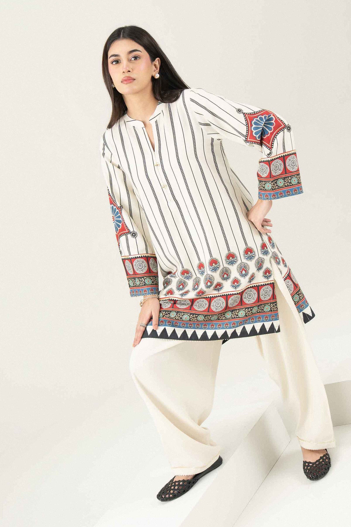 Nishat UK - Off White Printed Linen 2 Pieces ready to wear Dress