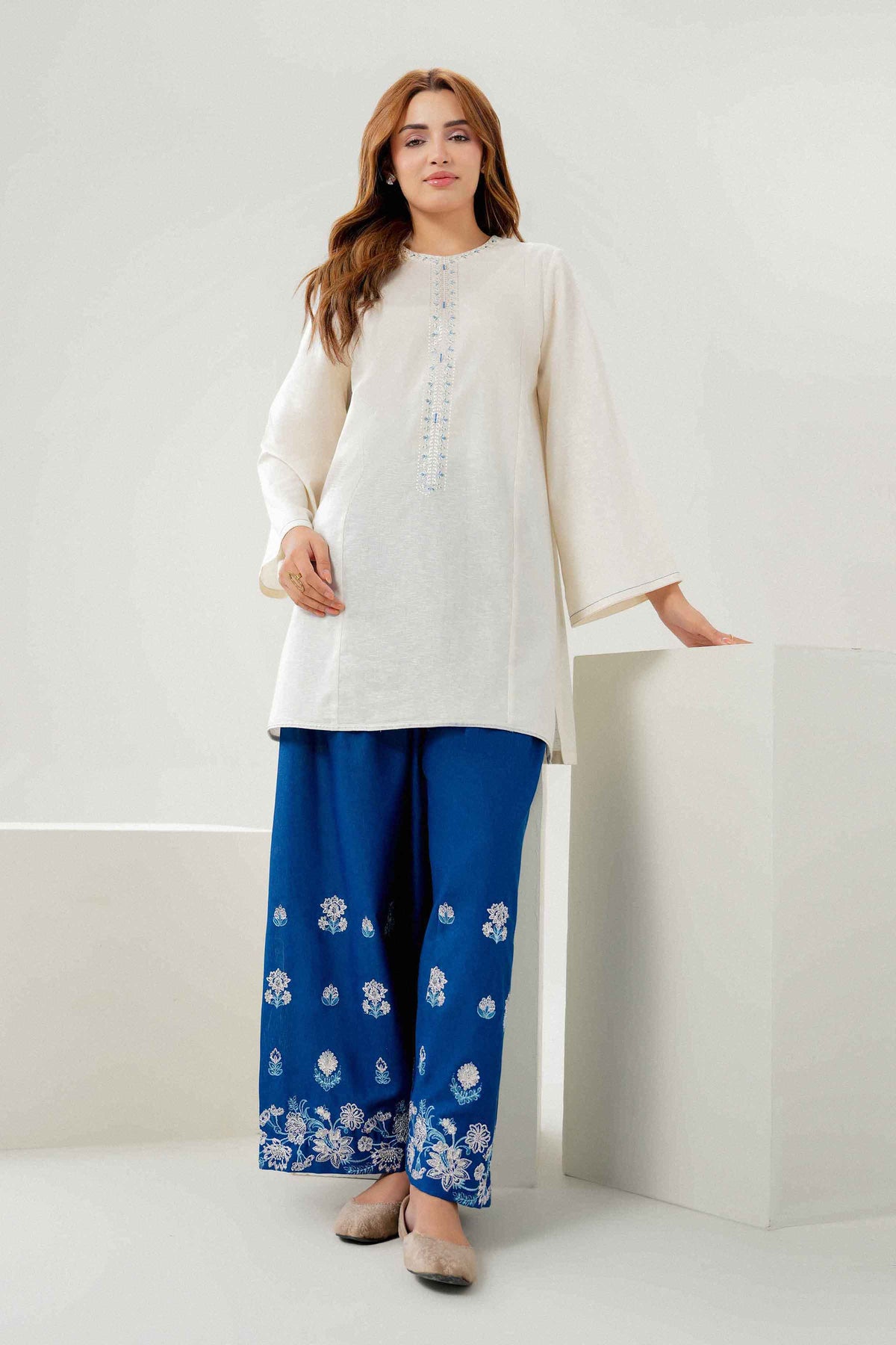 Nishat UK - Off White Embroidered Karandi 2 Pieces ready to wear Dress
