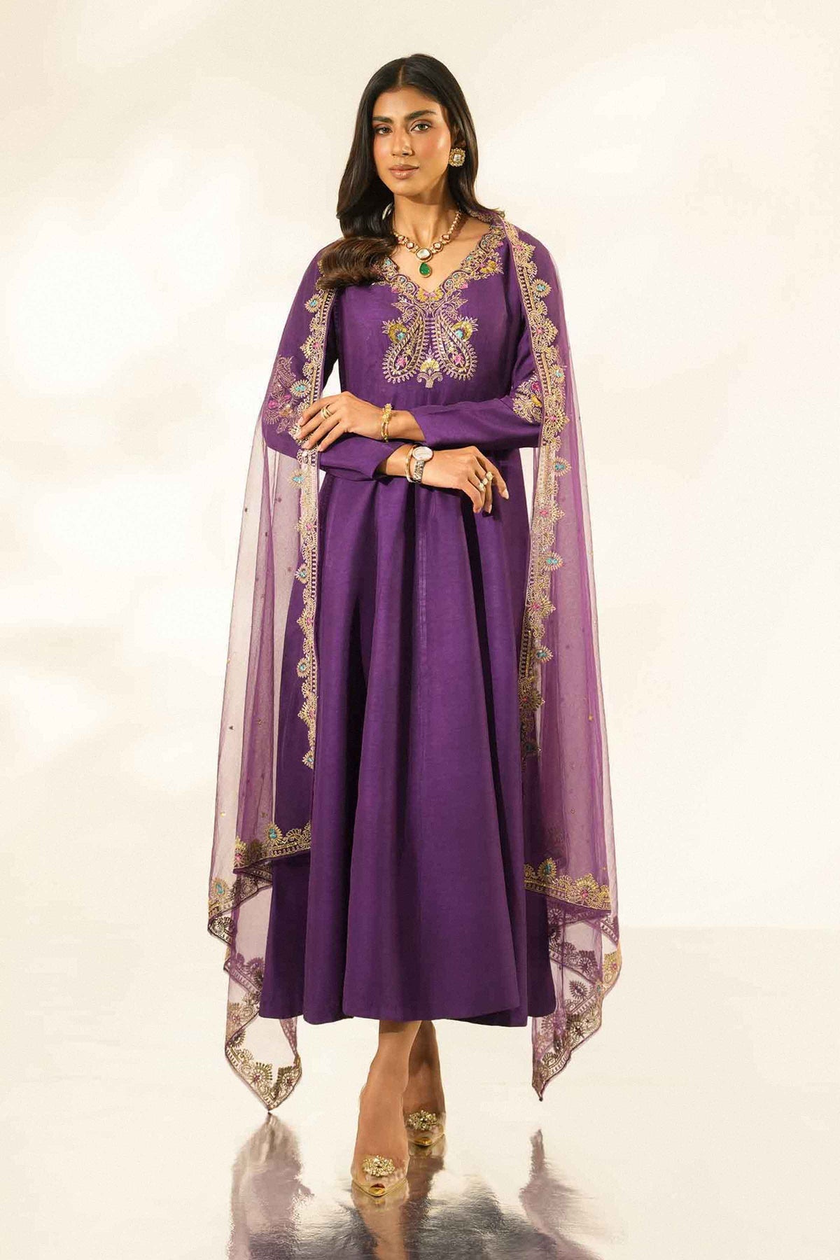 Nishat UK - Purple Embroidered Silk 2 Pieces ready to wear Dress