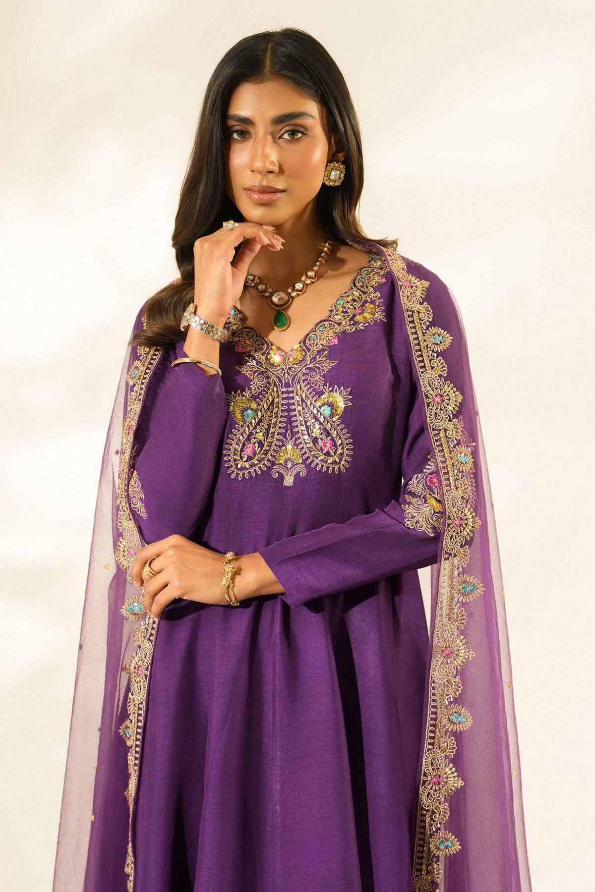 Nishat UK - Purple Embroidered Silk 2 Pieces ready to wear Dress