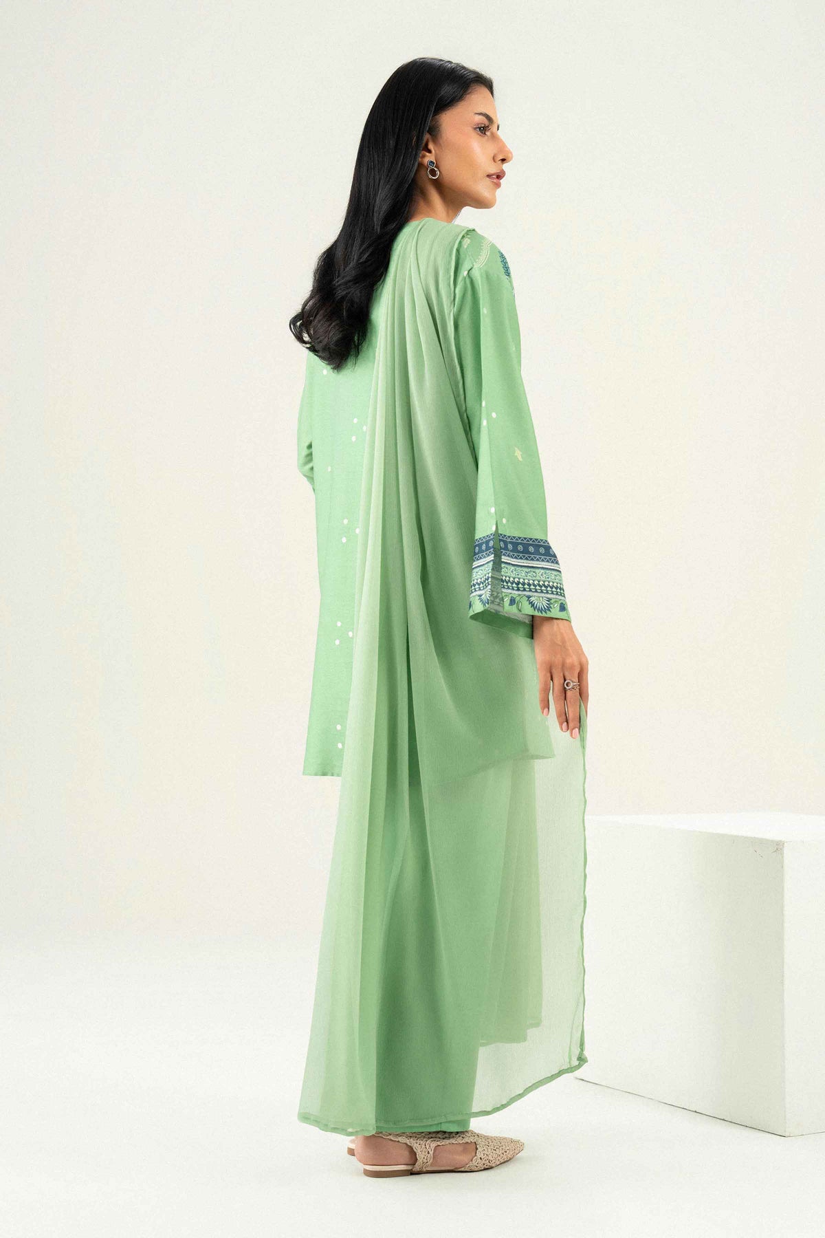Nishat UK - Green Printed Satin 3 Pieces ready to wear Suit