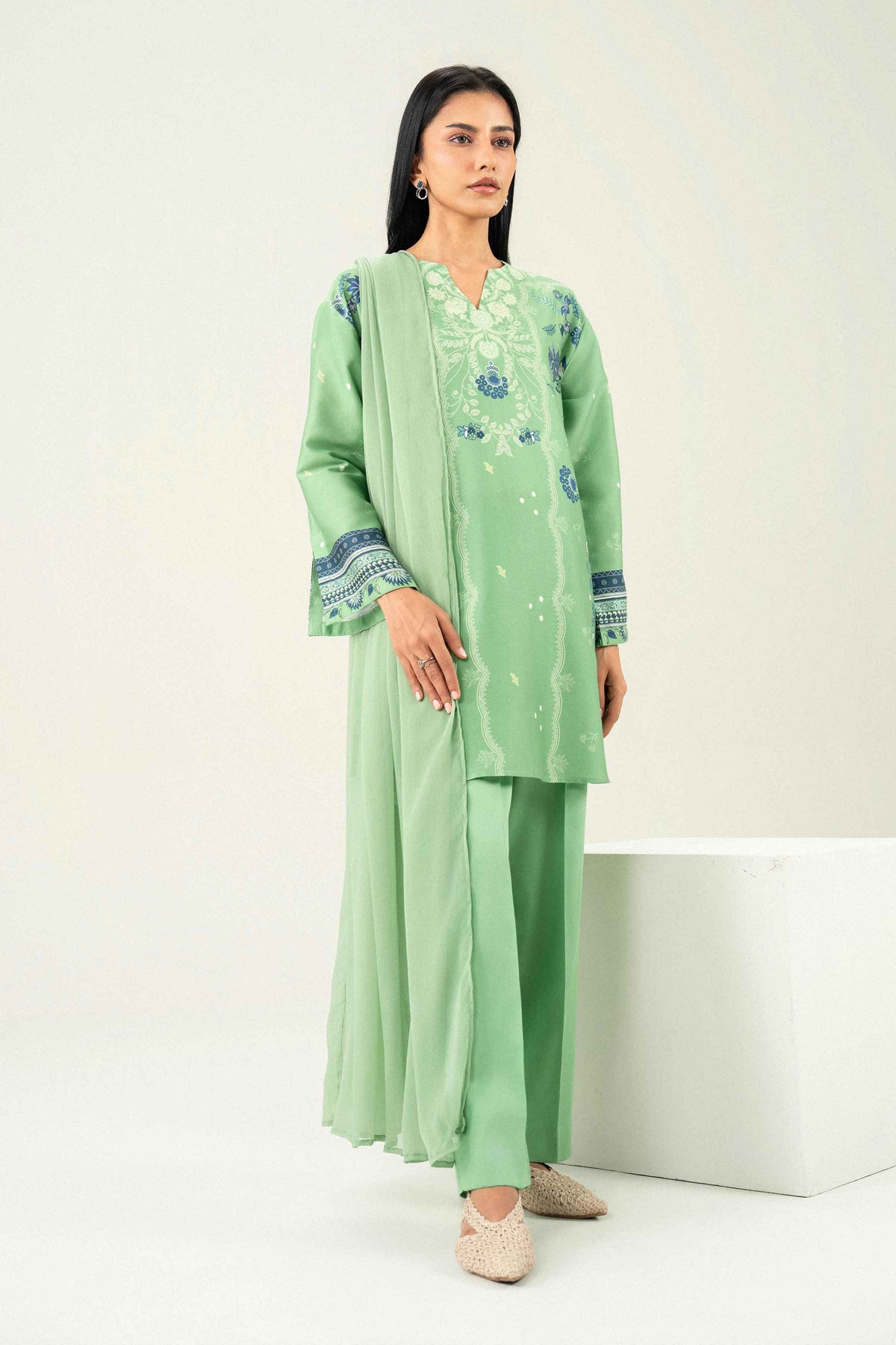 Nishat UK - Green Printed Satin 3 Pieces ready to wear Suit